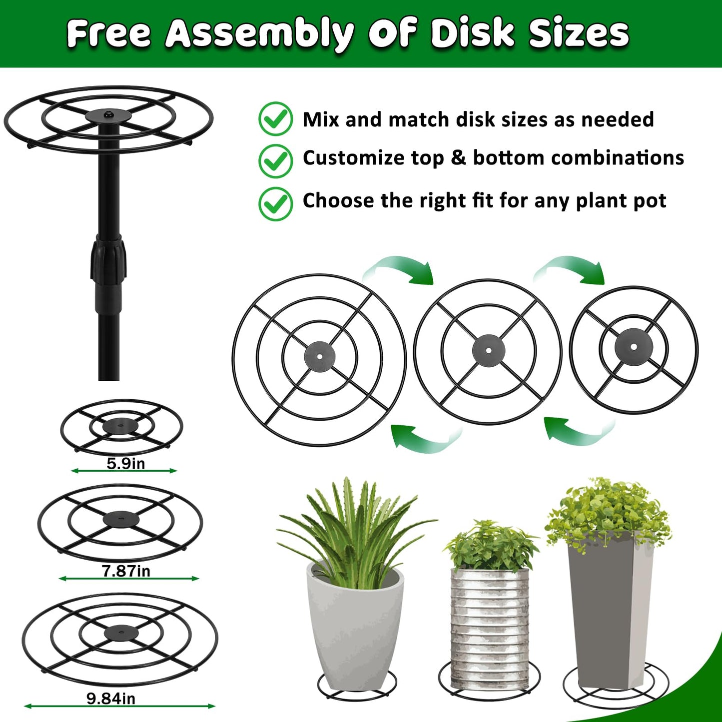 VICAMB 1 Pack Adjustable 6-10.5in Plant Risers for Inside Pots,Metal Planter Lift Inserts Fillers Risers for Tall Square Round Taper Large Pots(5.9" 7.87" 9.84" Base or Top)