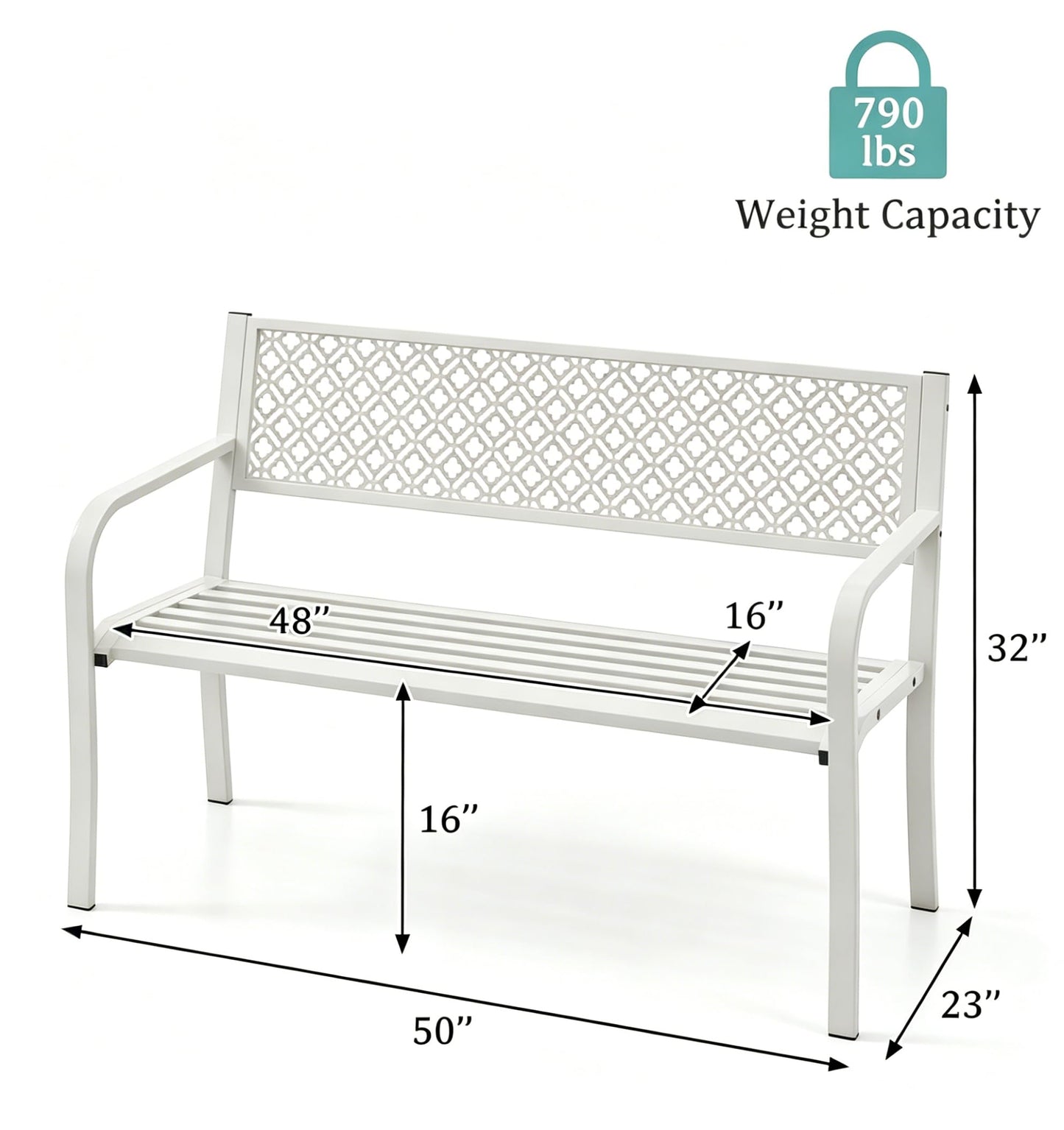 Garvee Outdoor Metal Garden Bench for 2 Person, Heavy Duty Steel Patio Bench 790 Lbs Capacity, Weather Resistant Black Porch Seating with Geometric Backrest, Outdoor Furniture for Yard, Deck, Entryway