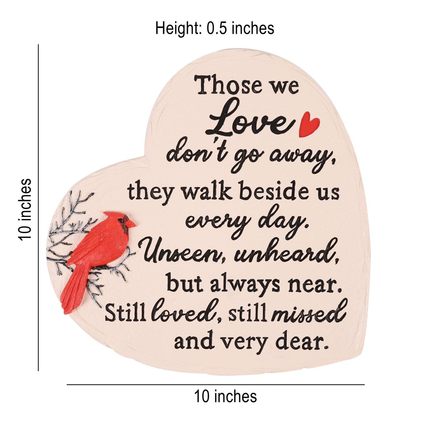 Heart Shaped Memorial Garden Stones, 10 inches Sympathy Garden Stone for Loved One, in Memory of Loved one Gifts, Resin Garden Stepping Stones Outdoor, Memorial Gifts (Heart Cardinal)