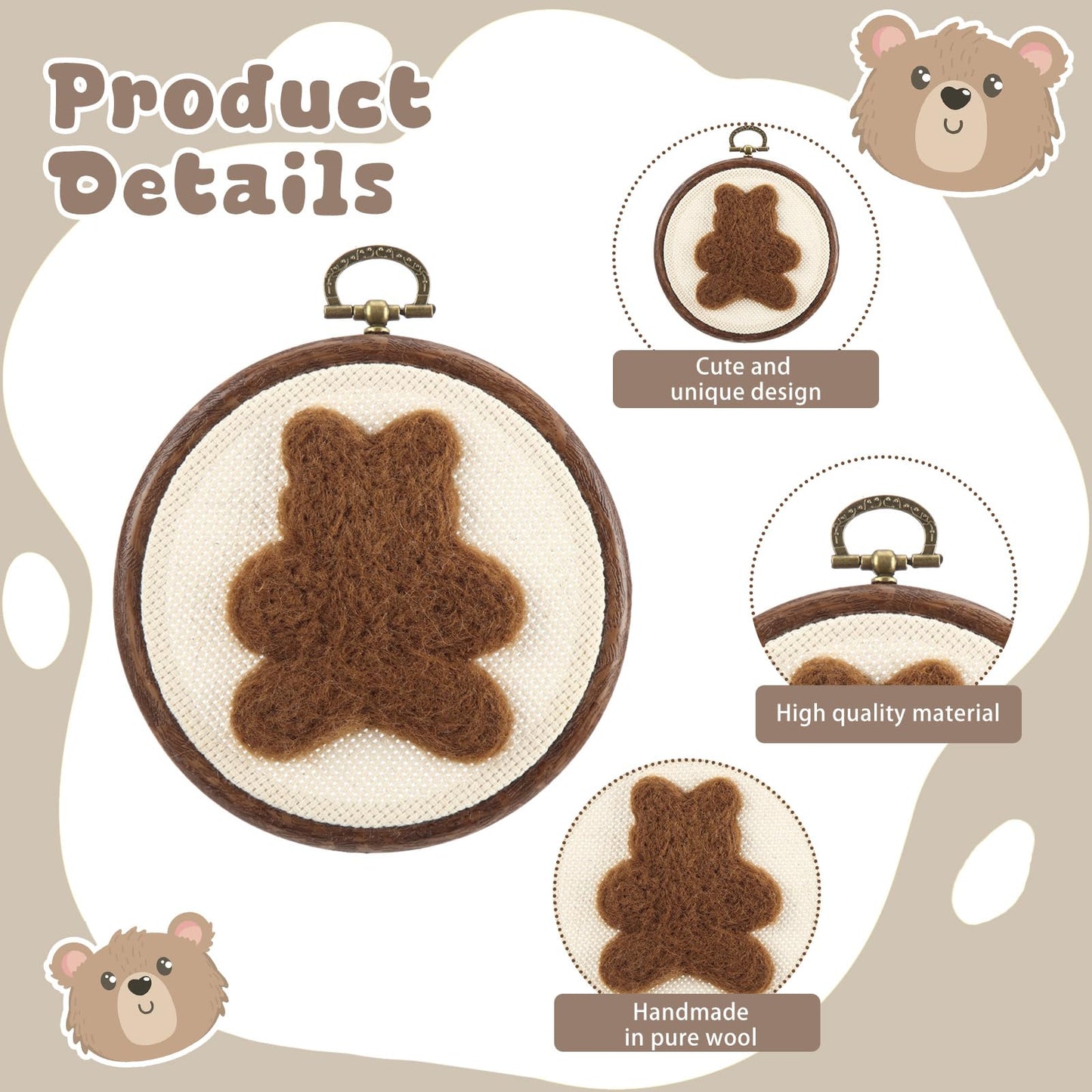 Chunful Felted Bear Nursery Wall Decor Cute Wall Art Decorative Artwork for Nursery Themes Bathroom Living Room Classroom Home Decoration