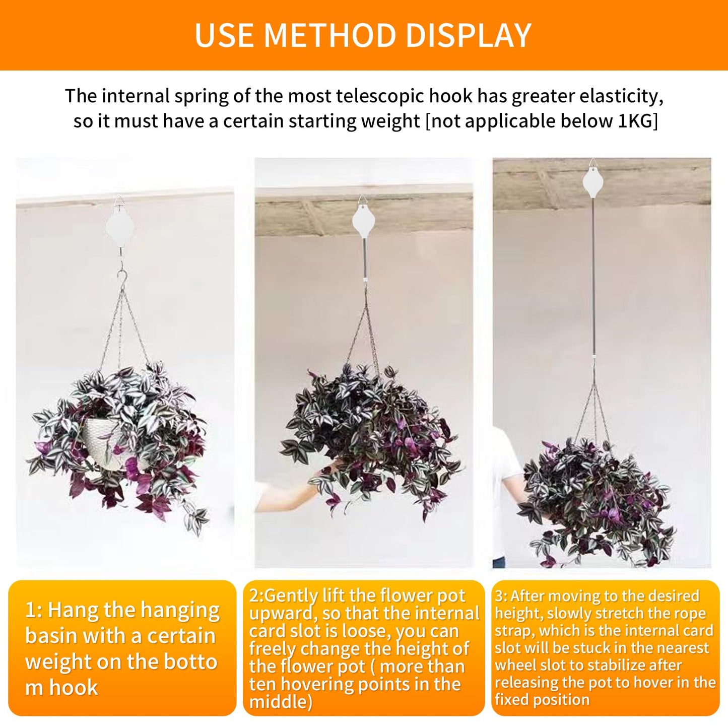 3PCS Retractable Plant Hanger, Adjustable Plant Pulleys for Hanging Plants, Easy to Raise & Lower, Heavy Duty for Garden Flower Pots Hanging Planters Bird Feeders Outdoor Indoor Use(White-3PCS)