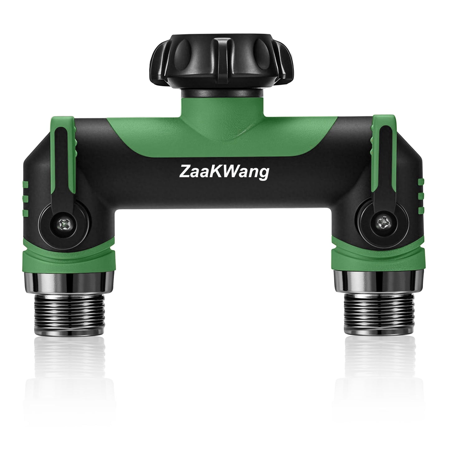 ZaakWang Garden Hose Splitter 2 Way, Heavy Duty Water Hose Spigot Bib Splitter, Outdoor Faucet Splitter with Shutoff Valve, T Adapter Connector with 3/4 - Inch GHT Thread (Green)