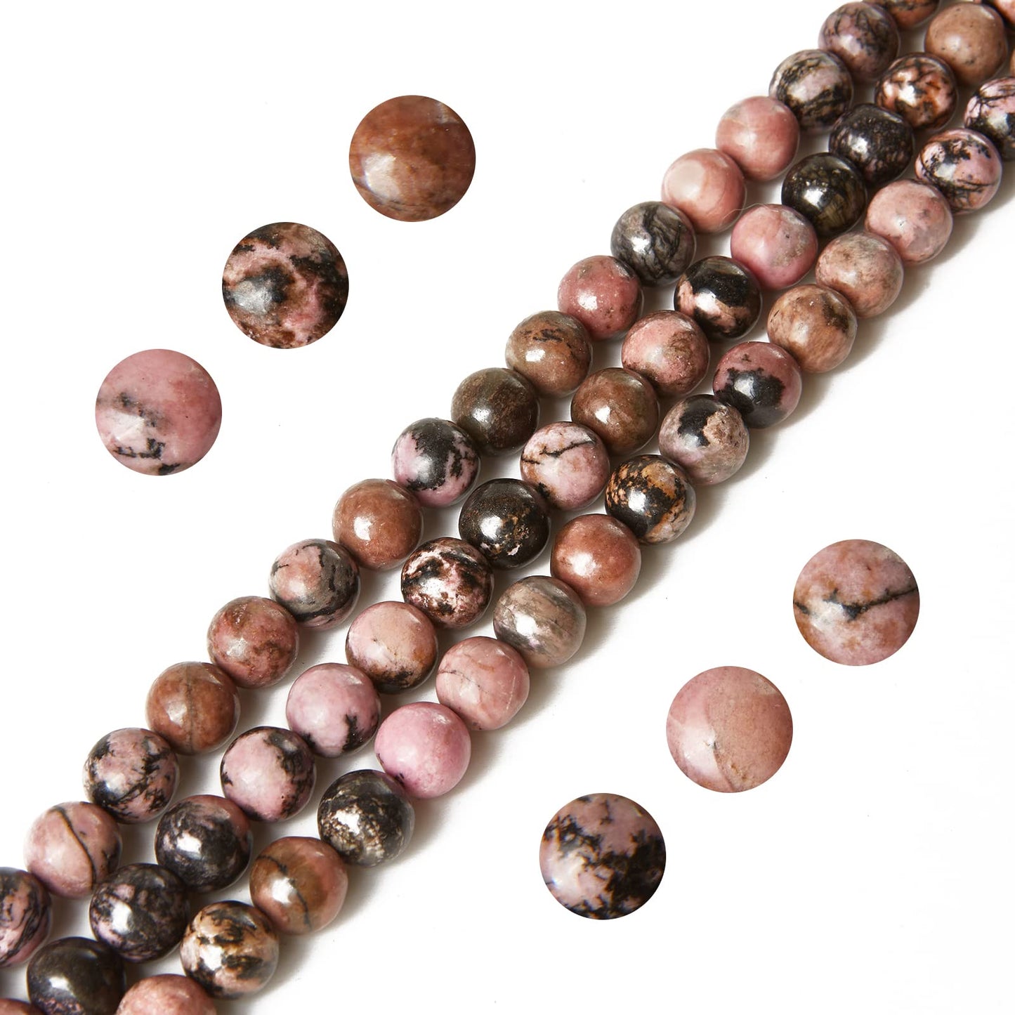 60pcs 6mm Pink Black Rhodochrosite Beads Natural Gemstone Beads Round Loose Beads for Jewelry Making