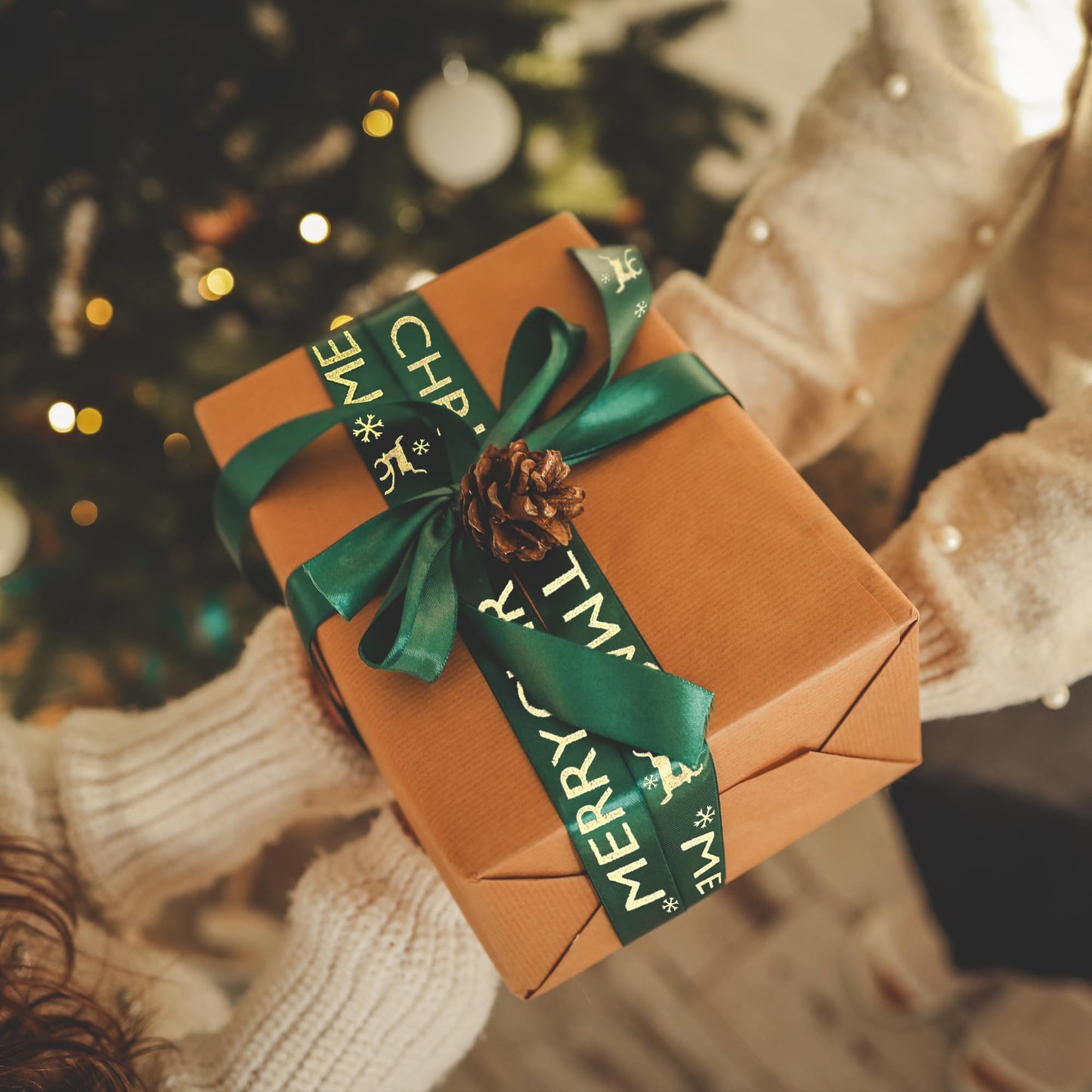 25 Yard Merry Christmas Ribbon,Christmas Ribbon 1 Inch Forest Green