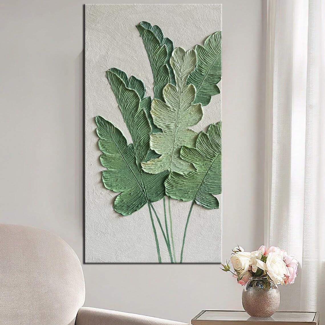 YaSheng Art-Canvas Wall Art with 3D Hand Painted Textured Modern Large Oil Painting Contemprary Aesthetic Floral Pictures for Living Room Bedroom DinningDecor (24x48inch, YS171)
