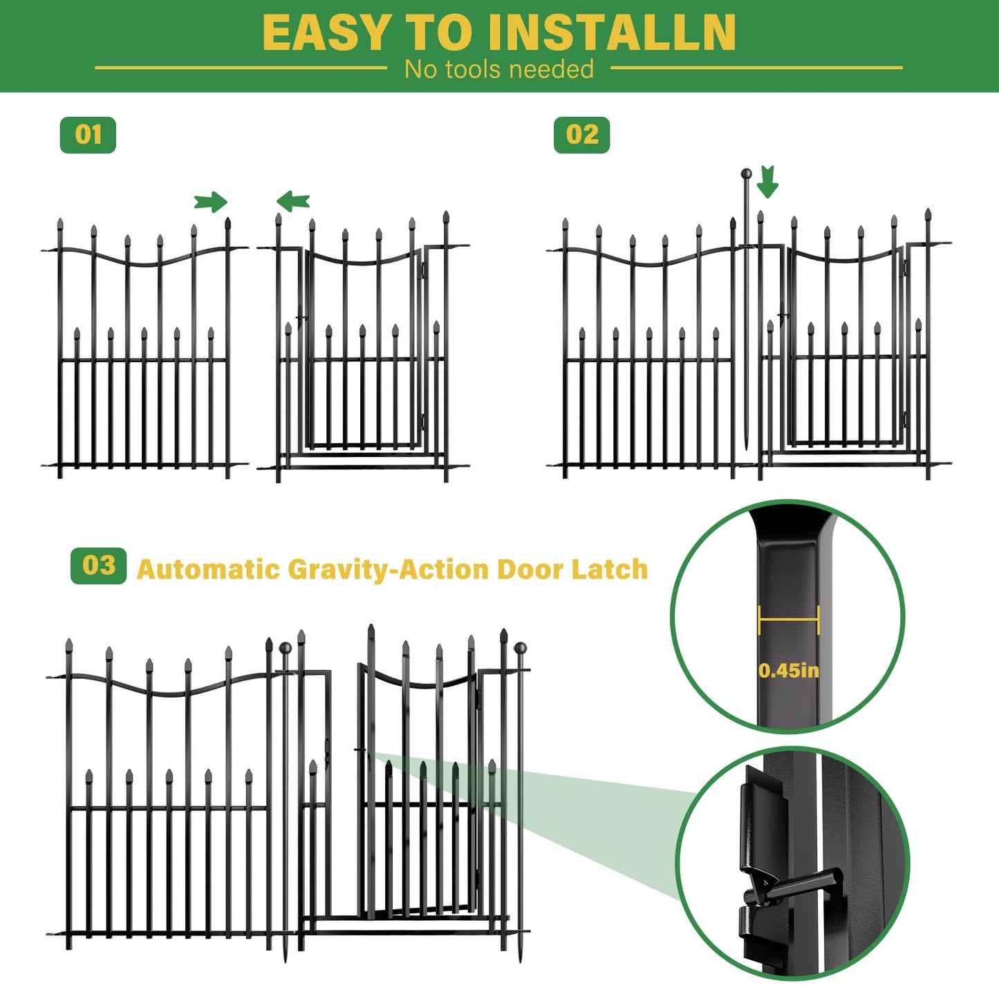 10 Panels No Dig Decorative Garden Fence, 24in(H)×22ft(L) Heavy-Duty Rustproof Metal Panels, Outdoor Dog Barrier for Yard & Patio, Landscape, Border| Portable Temporary Fencing