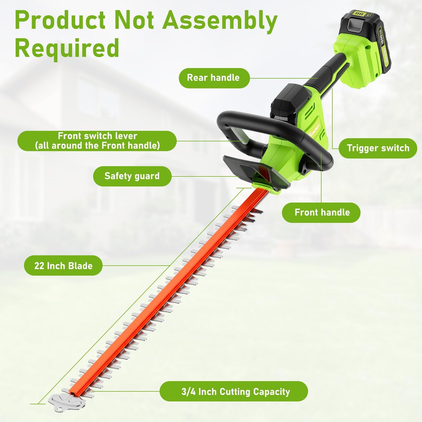 SUNCHERS 20V Max Hedge Trimmer Cordless, 22 Inch Tree Trimmer with 2 Batteries and Charger, Handheld Electric Trimmers, Grass Shrub Pruning Cutter, Lightweight & Compact Hedge Shear for Garden, Lawn