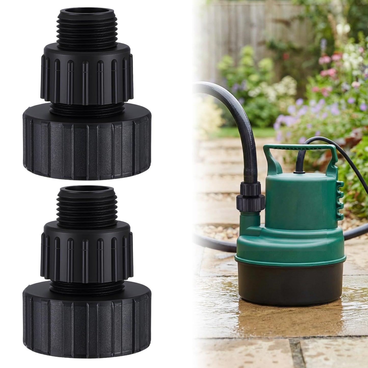 Pangda 2 Set Submersible Water Pump Garden Hose Adapter Plastic Hose Fitting Connector 1-1/2" Female to 3/4" Male for Standard Garden and Any PVC Pipe Application
