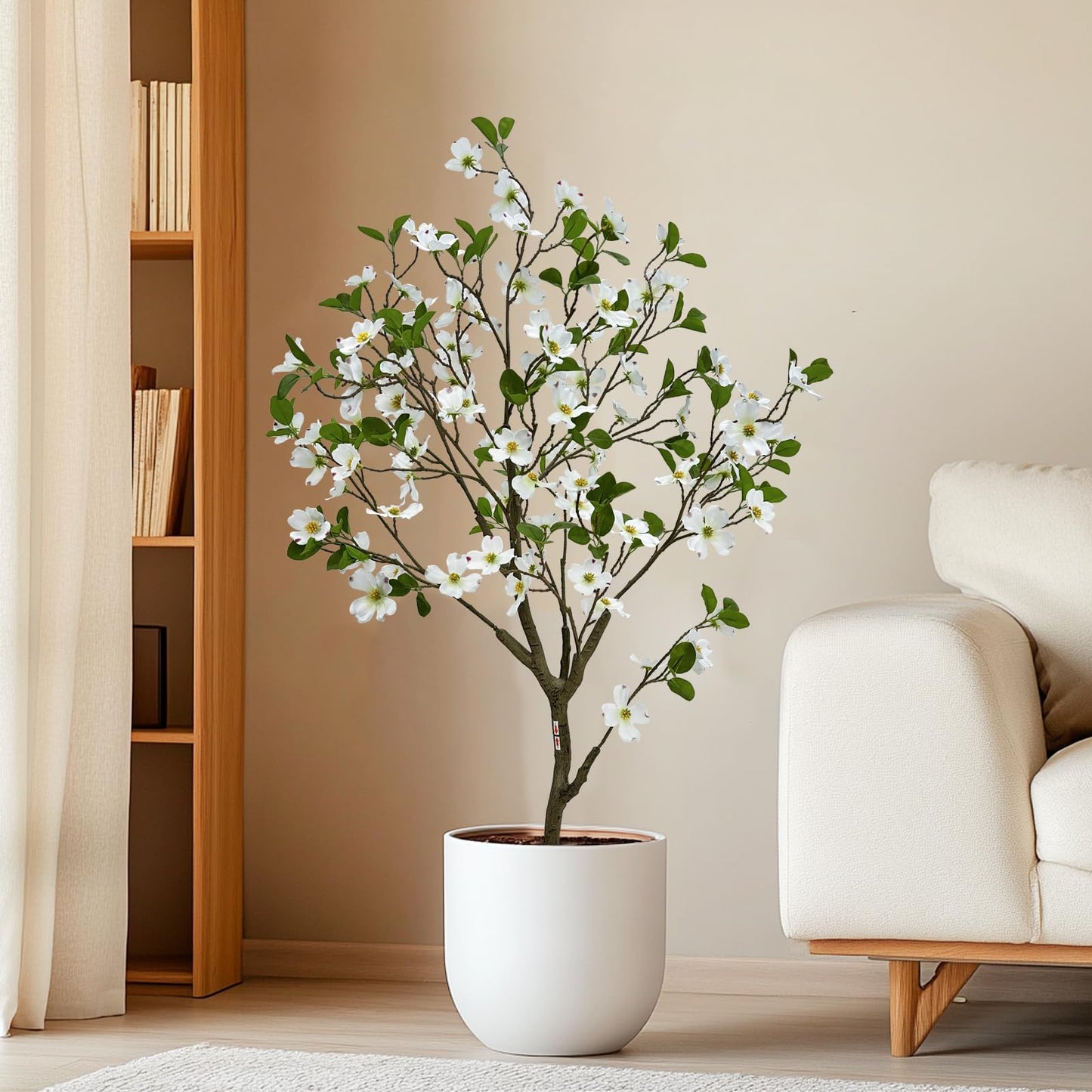 Artificial Dogwood Flower Tree 4ft, Faux Blooming Dogwood Tree with Realistic White Flowers, Potted Fake Tree for Home, Office, Living Room & Indoor Decor (4ft)