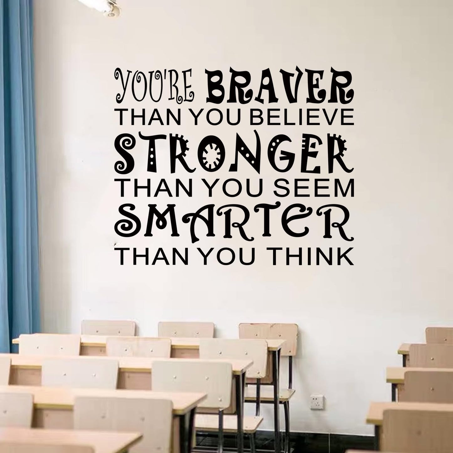 Kids Quotes Wall Stickers for Classroom: Girls Boys Teen Motivational Positive Inspirational Vinyl Art Wall Decals for Playroom School Bedroom - You're Braver Than You Believe Stronger 18" X 15"