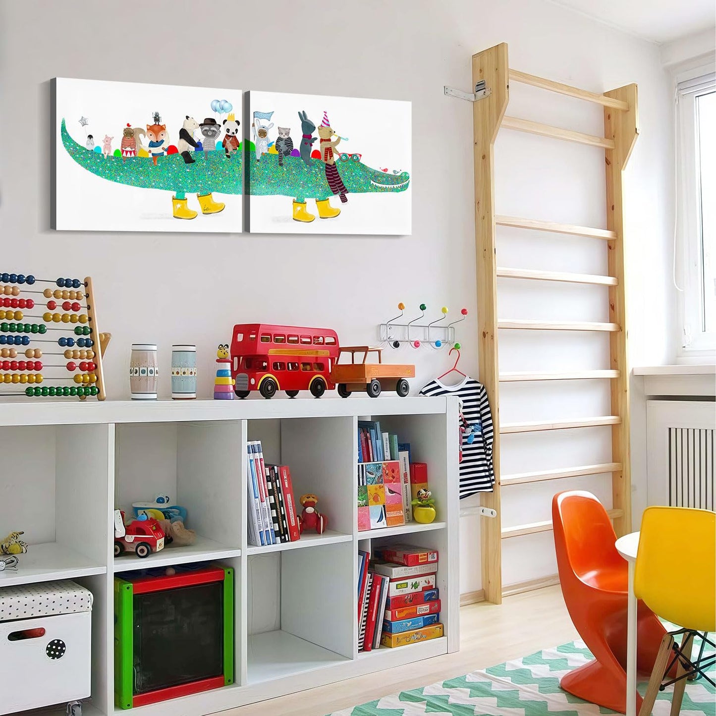 2 Pcs Framed Alligator Cute Animal Funny Cartoon Wall Art Decor Canvas Print Picture Modern Poster Gallery Bedroom Living Room Baby Room Kids Playroom 12x16 Inch Ready to Hang