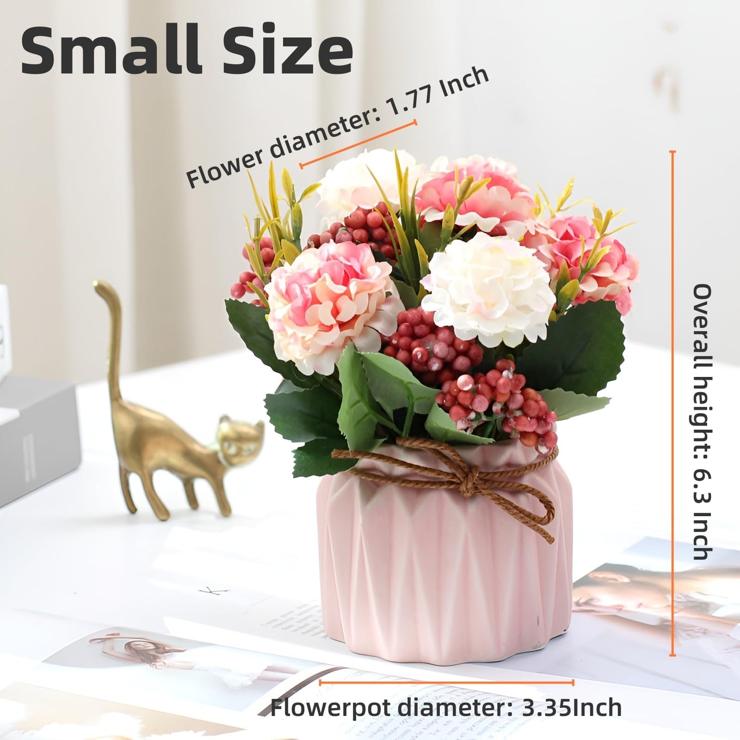 YACVRLT 2 PCS Mini Hygrangea Artificial Flowers in Vase, Small Centerpiece Table Decorations - Fake Plant in Vase, Faux Hydrangea Flower Decor for Home, Wedding, Office and Party