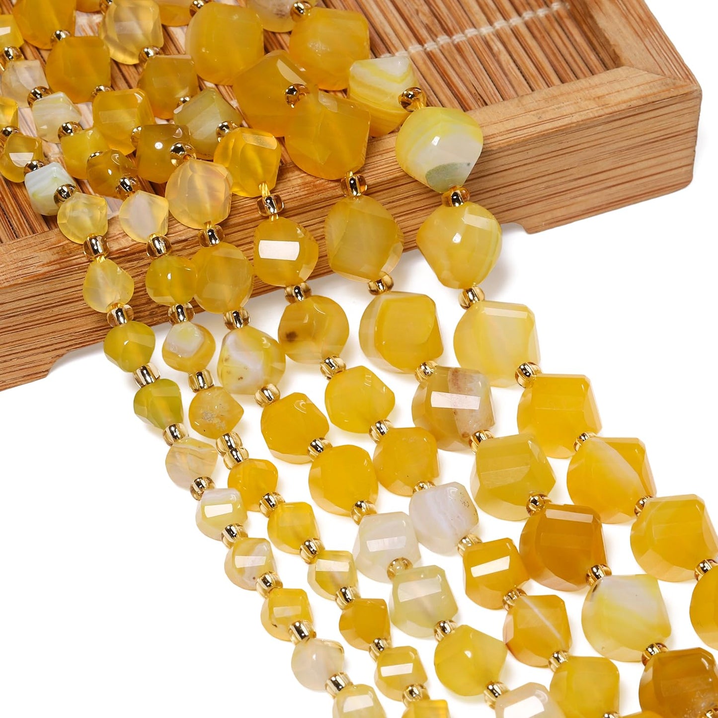 Yochus 42pcs Natural Yellow Striped Agate Stone Beads for Bracelet，2strands 6mm Facted Twist Loose Gemstone Beads for Jewelry Making DIY Craft Necklace Earring