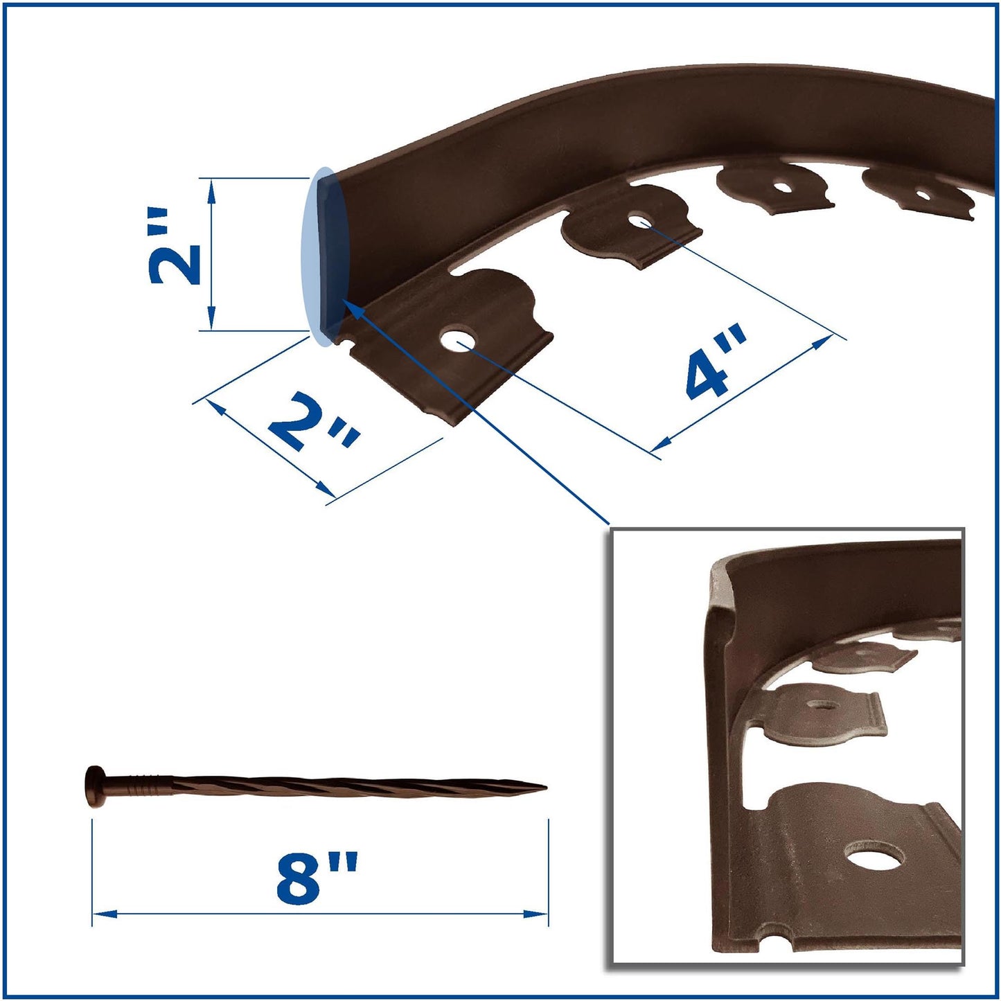 20FT Brown Landscape Edging No Digging Garden Edging Kit Include 18 Spikes, Premium Yard Edging Fence with One Spike per Feet
