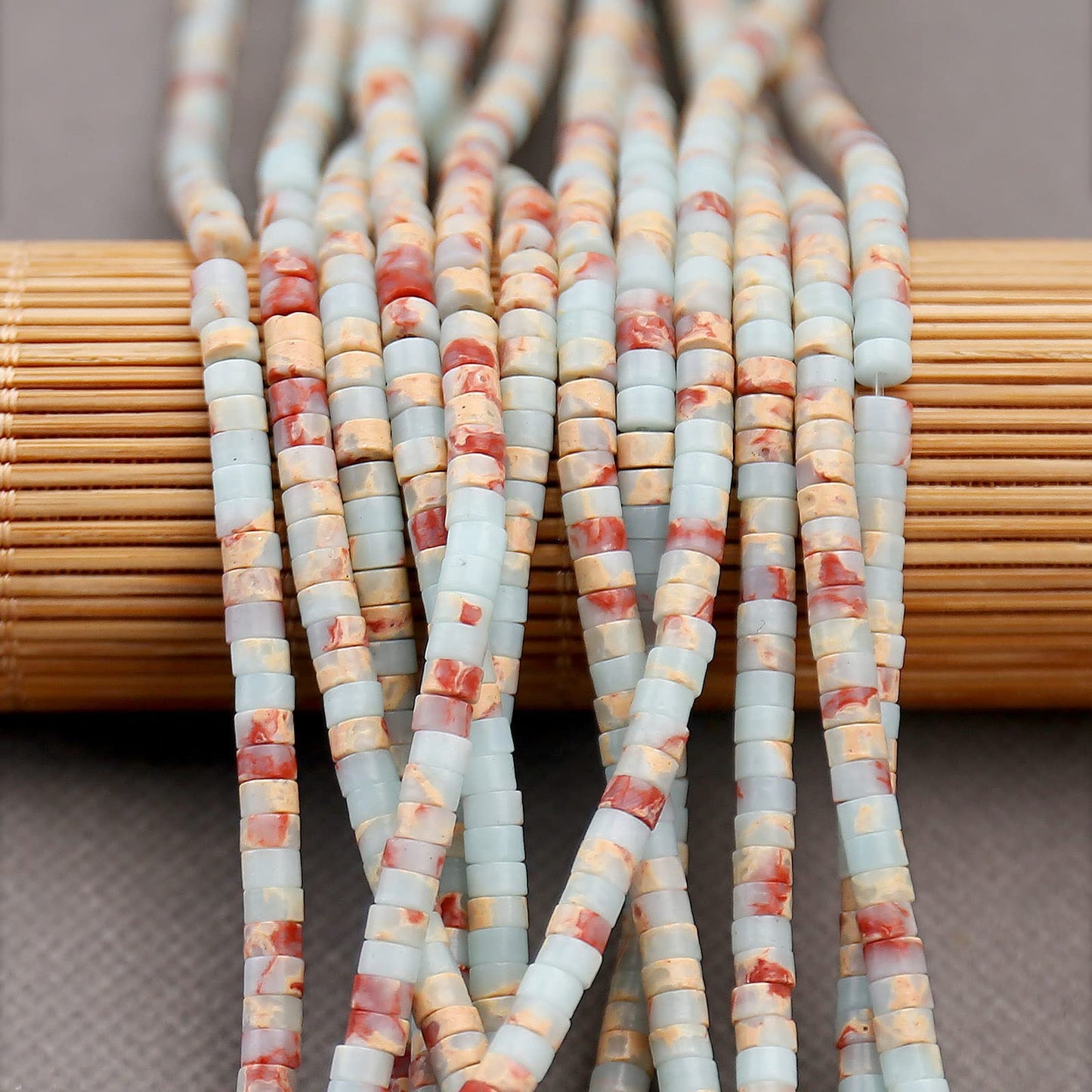 BONNY BOXX 150PCs Natural Snake Skin Imperial Jasper Spacer Beads, Loose Semi Precious Flat Round Gemstone Heishi Disc Stone Beads for Beading Jewelry Making 4mm*2mm