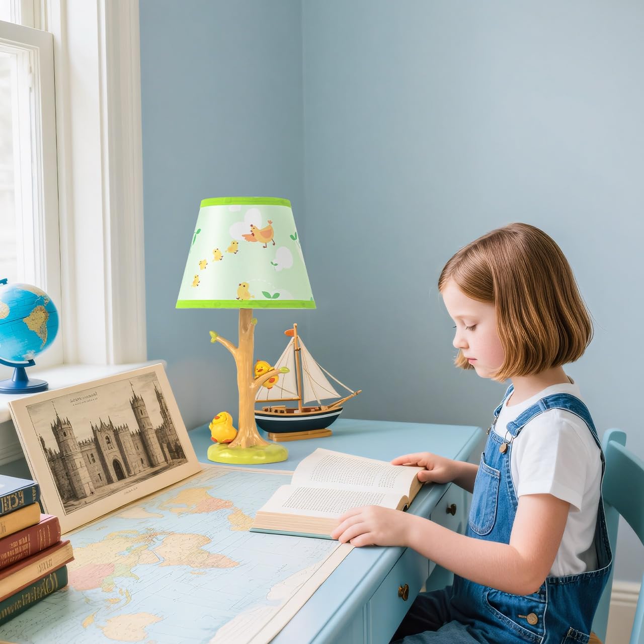 HERBESTBAY Table Lamp for Kids, 16 Inch Cute Chicken Bedside Lamp with LED Bulb, Animal Resin Desk Lamp for Boys Girls Bedroom or Nursery Decor