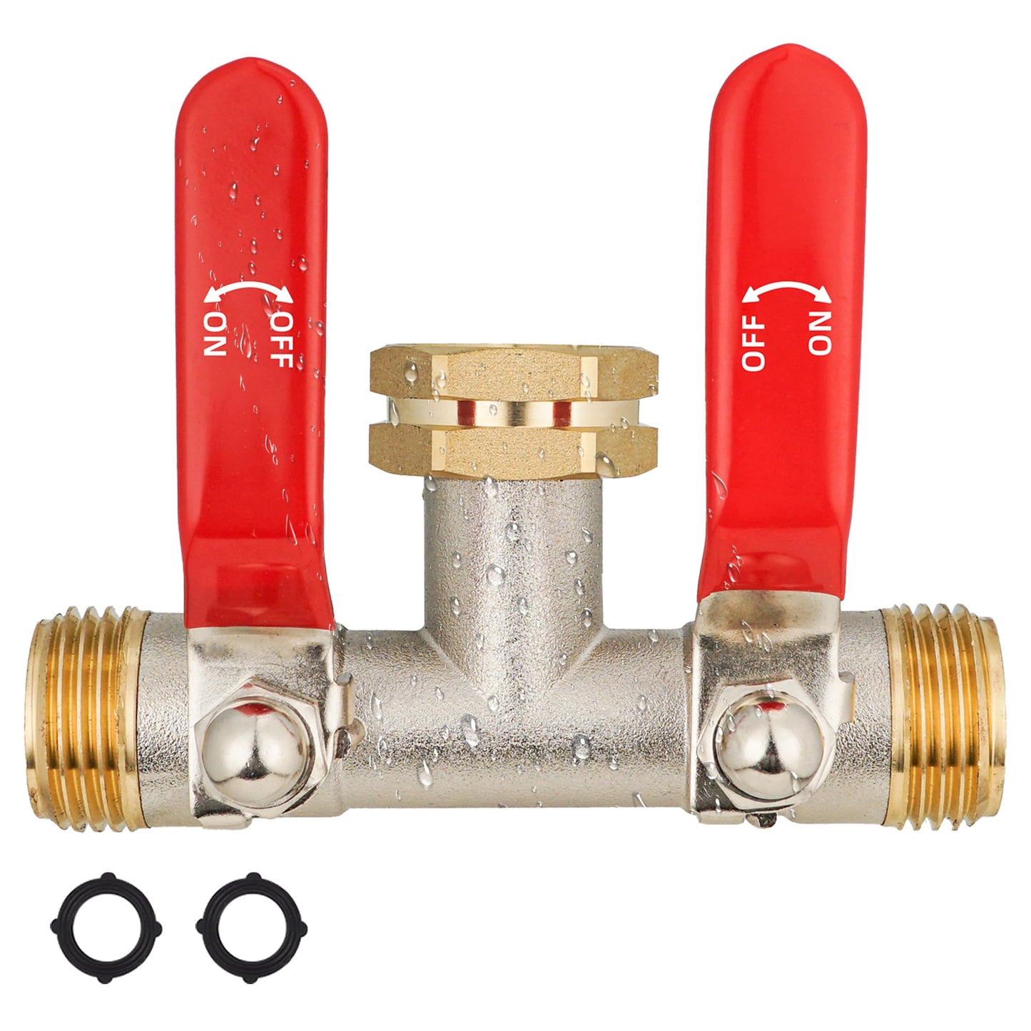 EJW Hose Splitter 2 Way, Garden Hose Splitters, 2 Way Faucet Splitter, Water Spigot Splitter, RV Brass Hose Splitter, Two way Hose Bib Splitter, Double Hose Connector, Hose Valve 3/4 Inch GHT Thread.