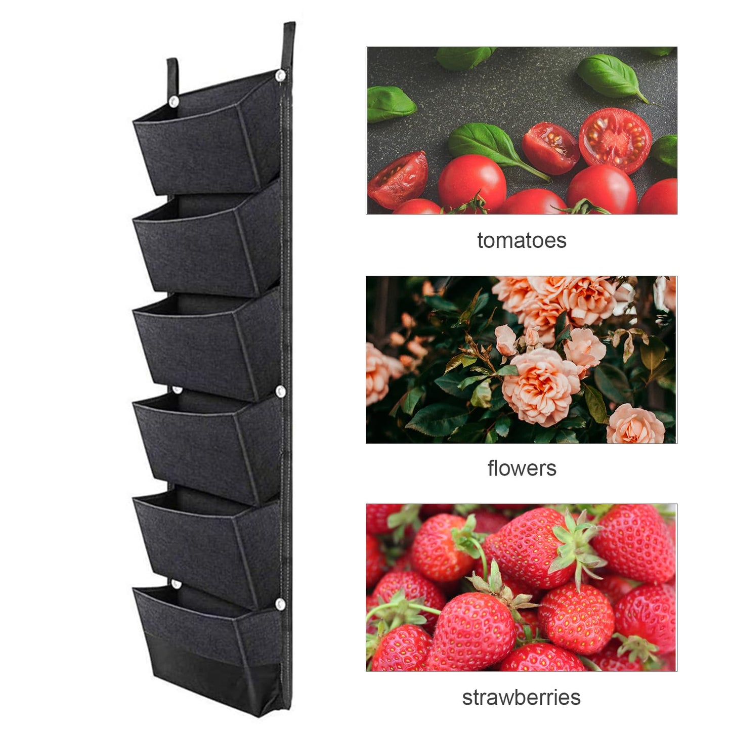 Yosoo Vertical Breathable Hanging Planting Wall Garden Grow Bags for Tomatoes Flowers Strawberries Green Plants 6 Pockets 42 x 12 Inch Home Garden Yard Farm Easy Grow (Grey)