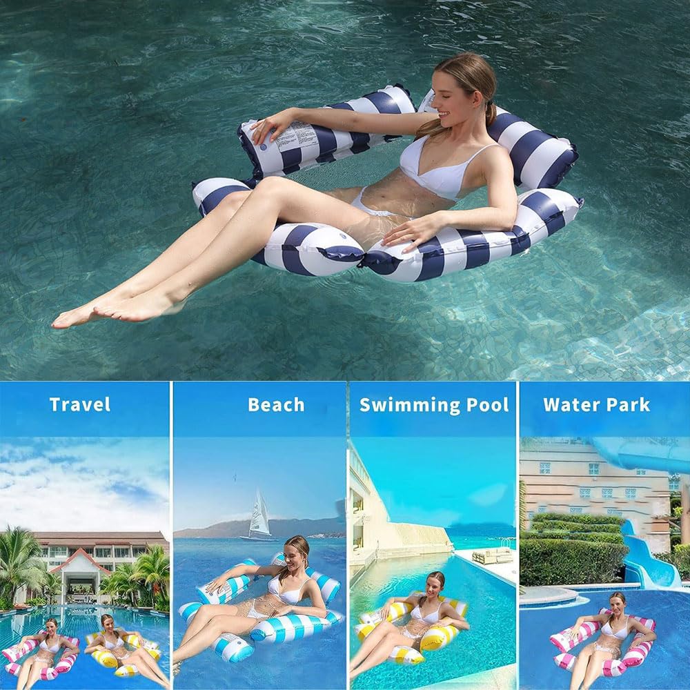 Forfuture-go 4-in-1 Inflatable Pool Floats Water Hammock, Multi-Purpose Pool Rafts Bed for Adults, Floating Bed Lounge Chair for Swimming Pool Beach Sea, Dark Blue