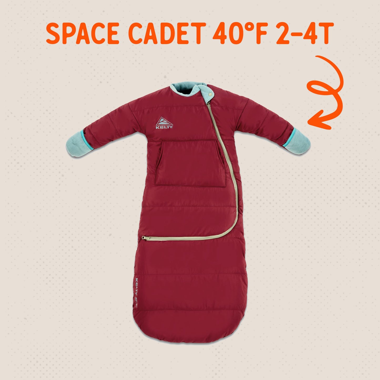 Kelty Space Cadet Infant and Toddler Sized Arms-Out Sleeping Bag, 30-40F Degree Rated, 8M-4T, Fleece-Lined Hand Covers (40F / 2-4T)