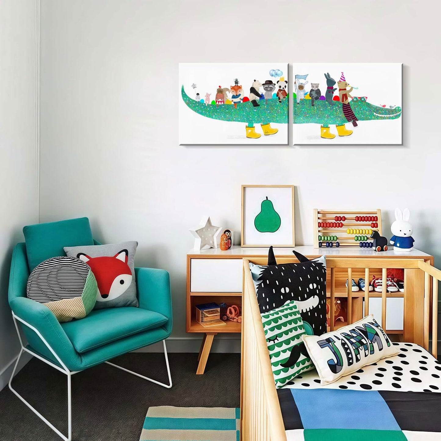 2 Pcs Framed Alligator Cute Animal Funny Cartoon Wall Art Decor Canvas Print Picture Modern Poster Gallery Bedroom Living Room Baby Room Kids Playroom 12x16 Inch Ready to Hang