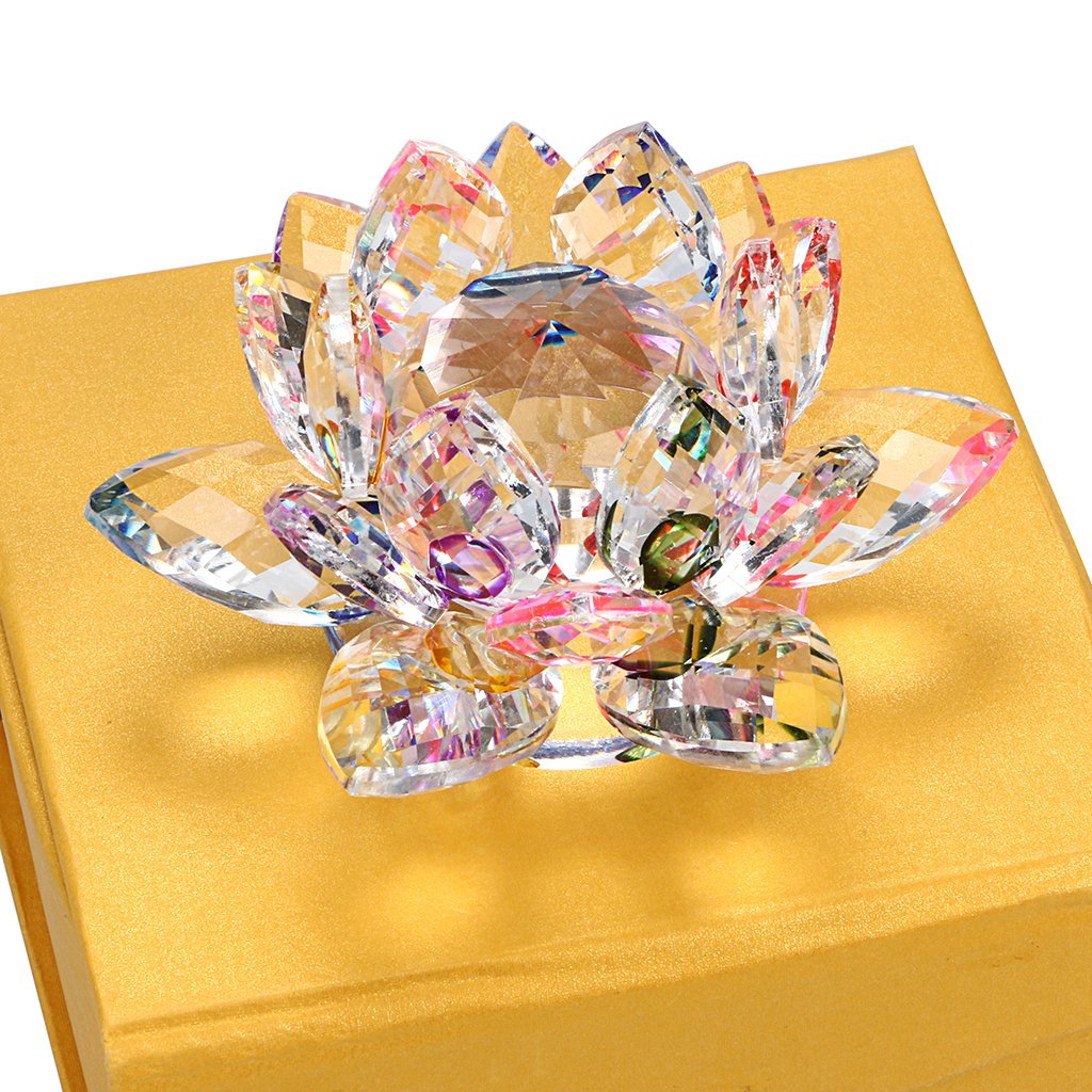 OwnMy Sparkle Crystal Lotus Flower Hue Reflection Feng Shui Home Decor with Gift Box (3 Inch/ 80MM)