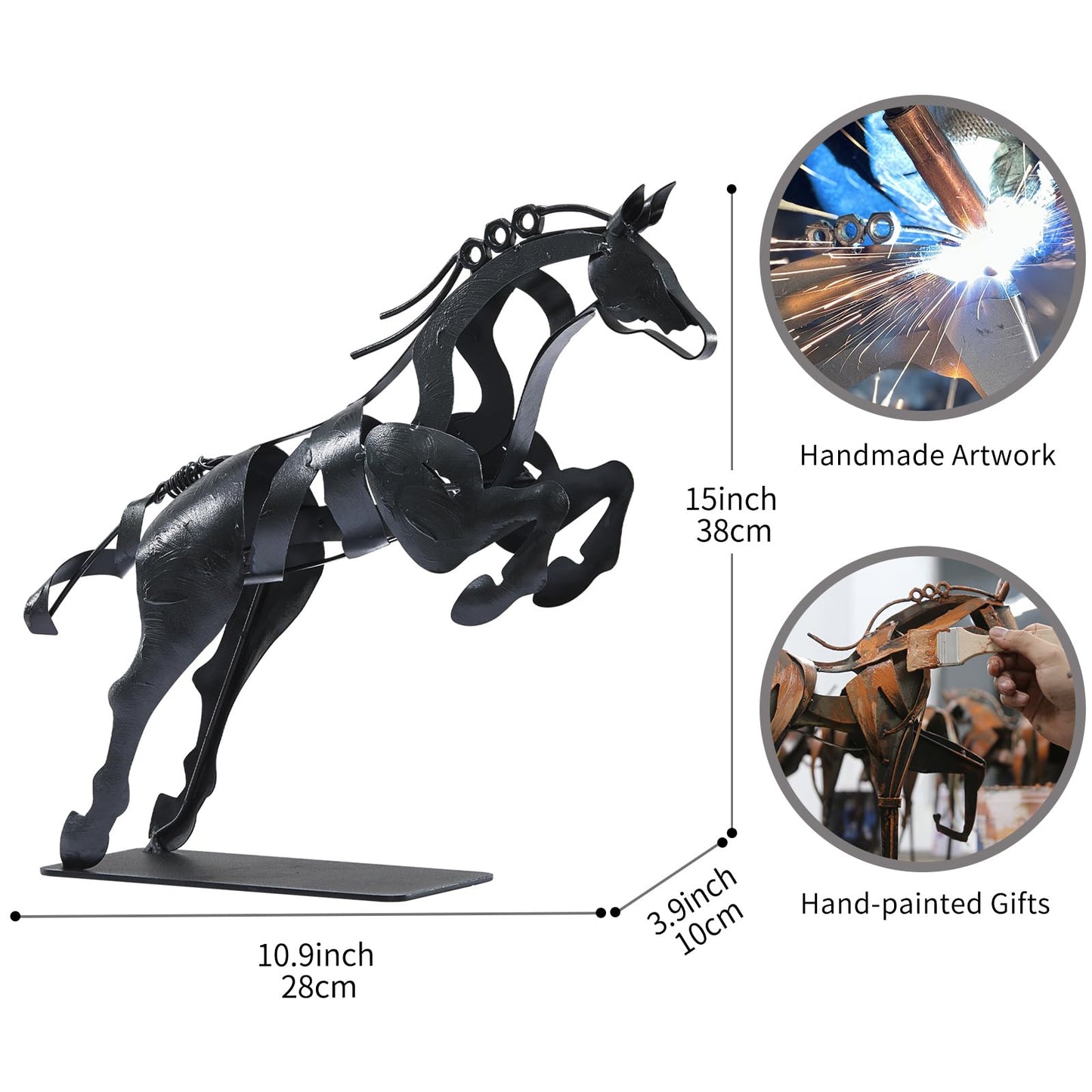 SunBlogs Art Horse Statue, Unique Metal Art Handmade Sculpture for Home Decor, Rustic Decor, Gifts for Horse Lovers (Black)