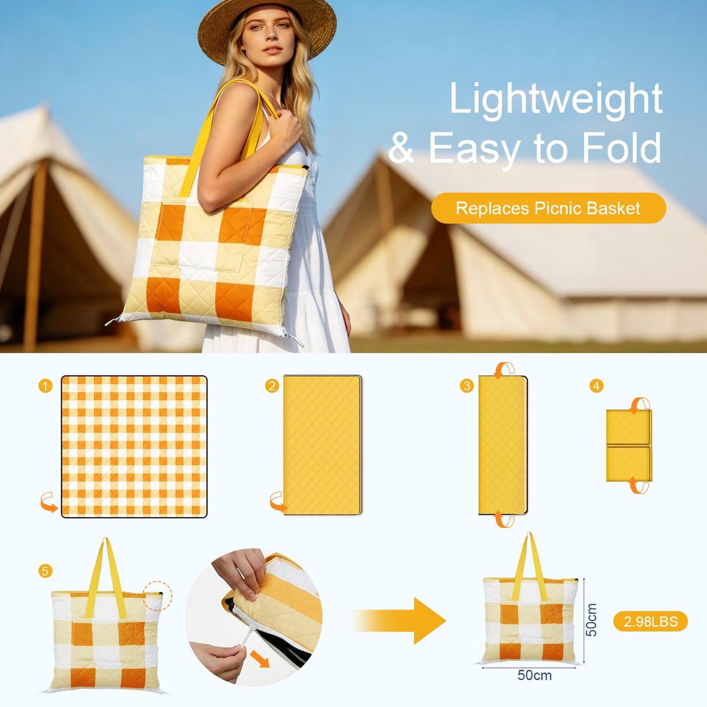 JACTUM 2 in 1 Tote Picnic Blanket Waterproof Outdoor Camping Mat,Large Capacity Beach Blanket 80''x80'' 7 Layers Easy to Foldable and Carry.