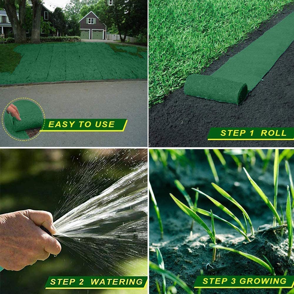 Grass Seed Mat Roll, Biodegradable Lawn Seed Mat,Backyard Plant Growing Grass Seed Germination Blanket, one-Piece Solution-just Water and Grow-not Fake or Artificial Tur, green
