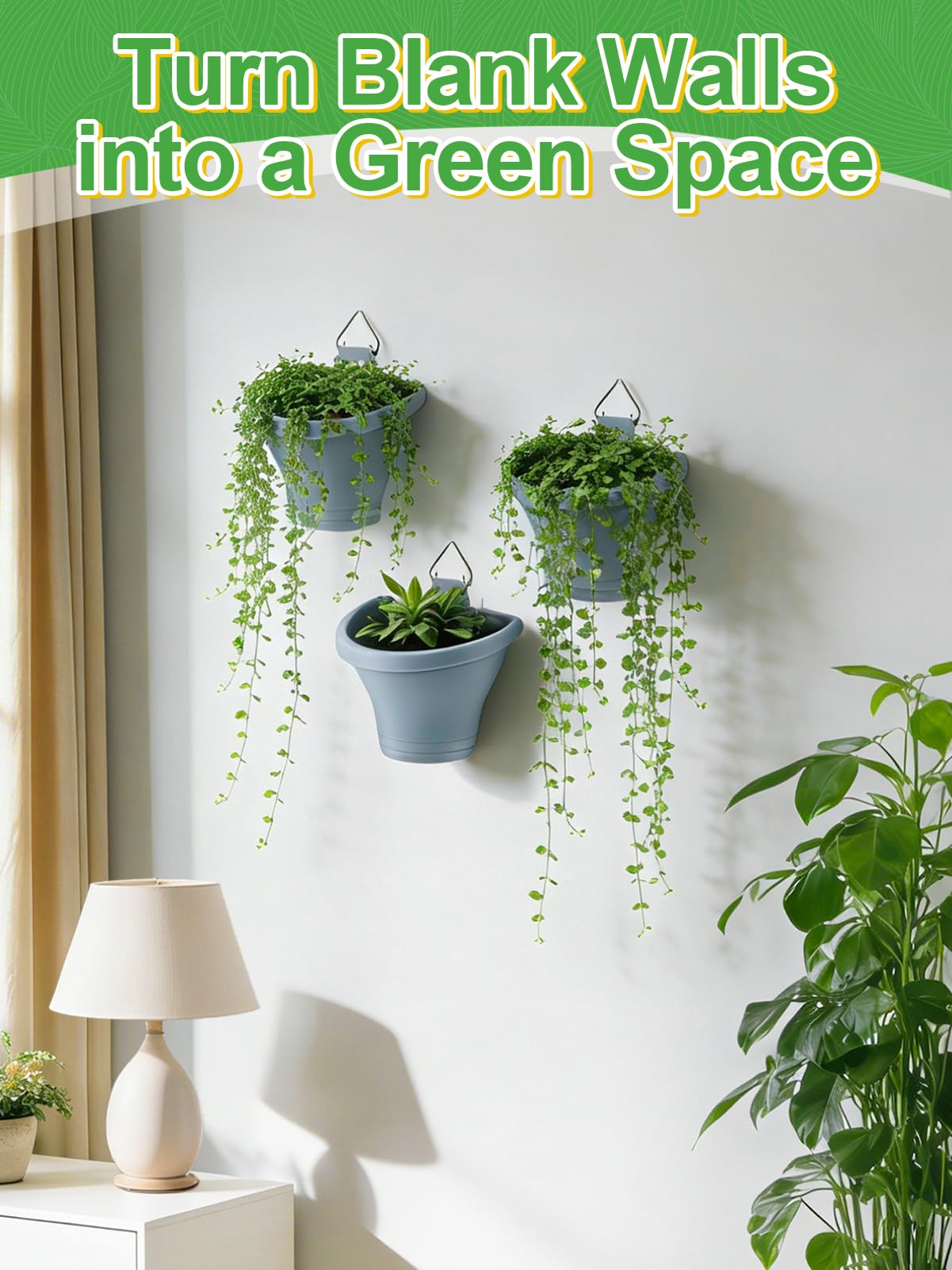 MADHOLLY 6Pcs Vertical Hanging Planters for Outdoor Plants - Wall Plant Holder for Indoor Decorations Garden Fence, Plastic Flower Pots with Drainage Grid and Hooks (Blue)