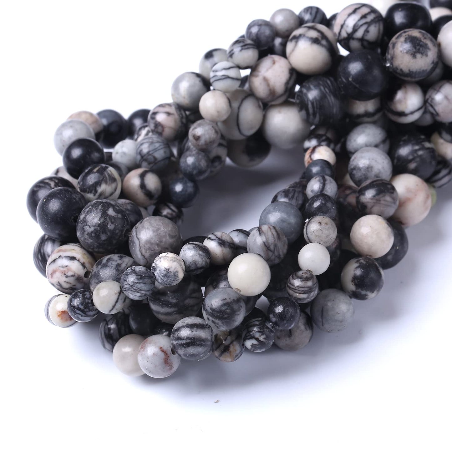 60PCS 6MM Natural Black net Work Beads Round Loose Stone Beads for Jewelry Making DIY Energy Stone Healing Power Bracelet 15"