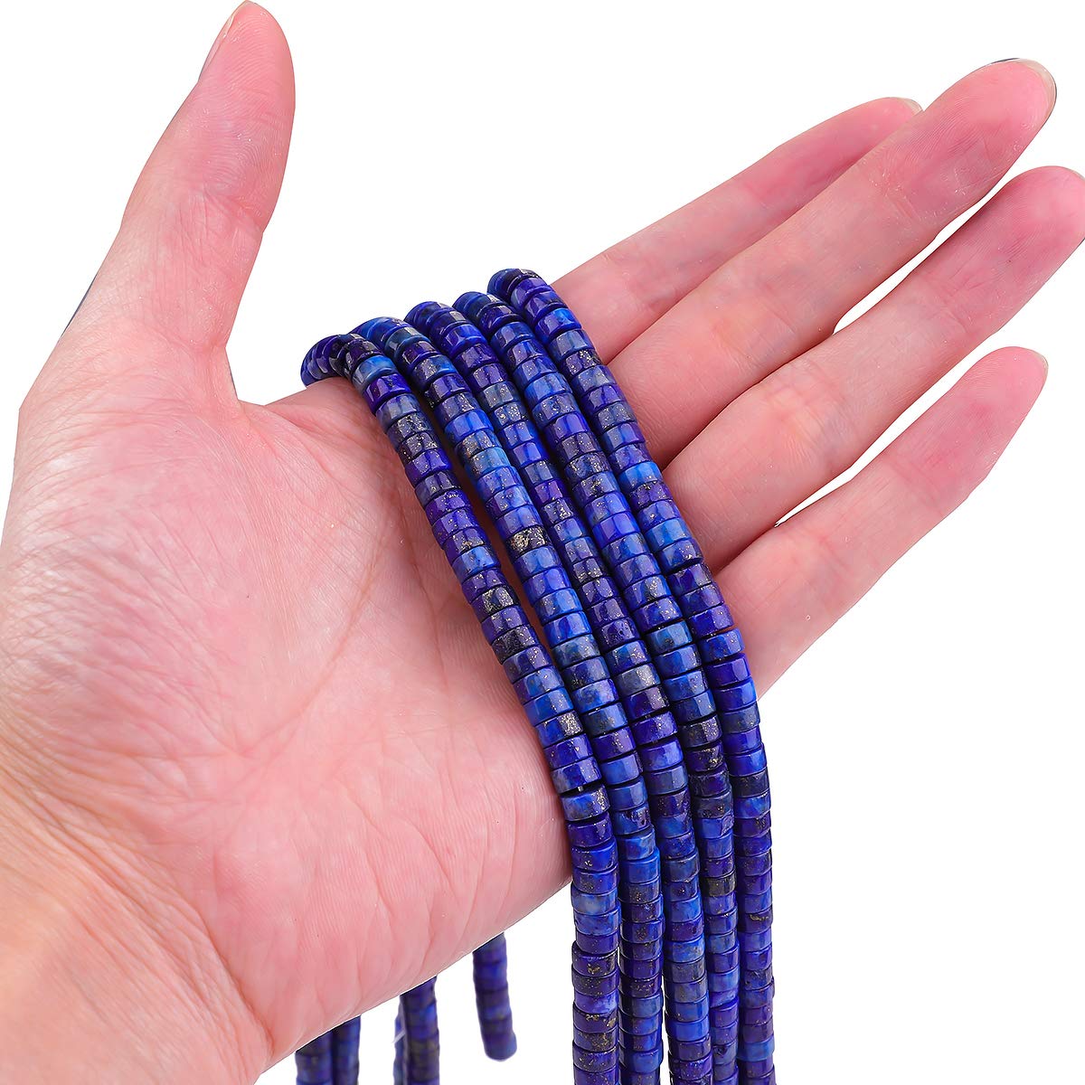 BEADIA Natural Lapis Lazuli Spacer Beads Caps Loose Semi Gemstone for Beading Jewelry Making 6mmx3mm 38cm