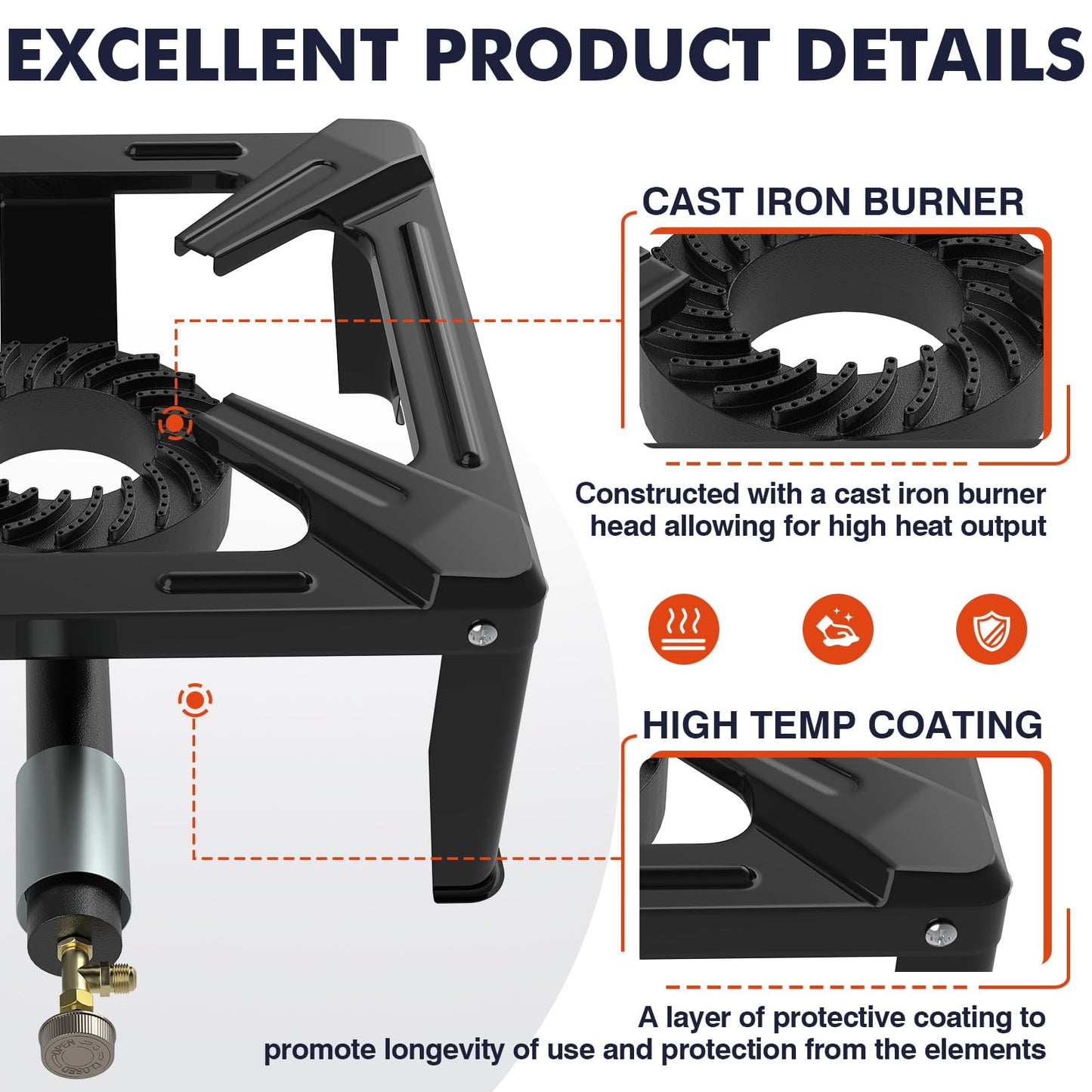 Llamaviva Portable Propane Camping Stove - Single Burner Outdoor Gas Stove for Wok Cooking, Seafood Boil & Tailgating, Heavy Duty Steel Propane Burner with 4ft Hose, Estufas de Gas, Portable Stove