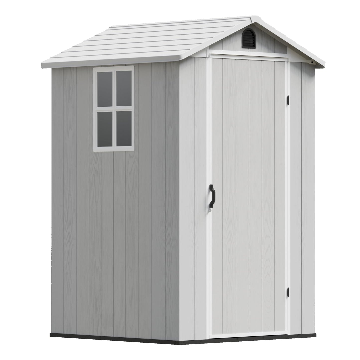 Devoko 4×4 FT Resin Storage Shed with Floor, Plastic Outdoor Garden Shed with Windows and Lockable Doors, Waterproof Outside Tool Sheds for Patio Backyard Lawn, Light Gray