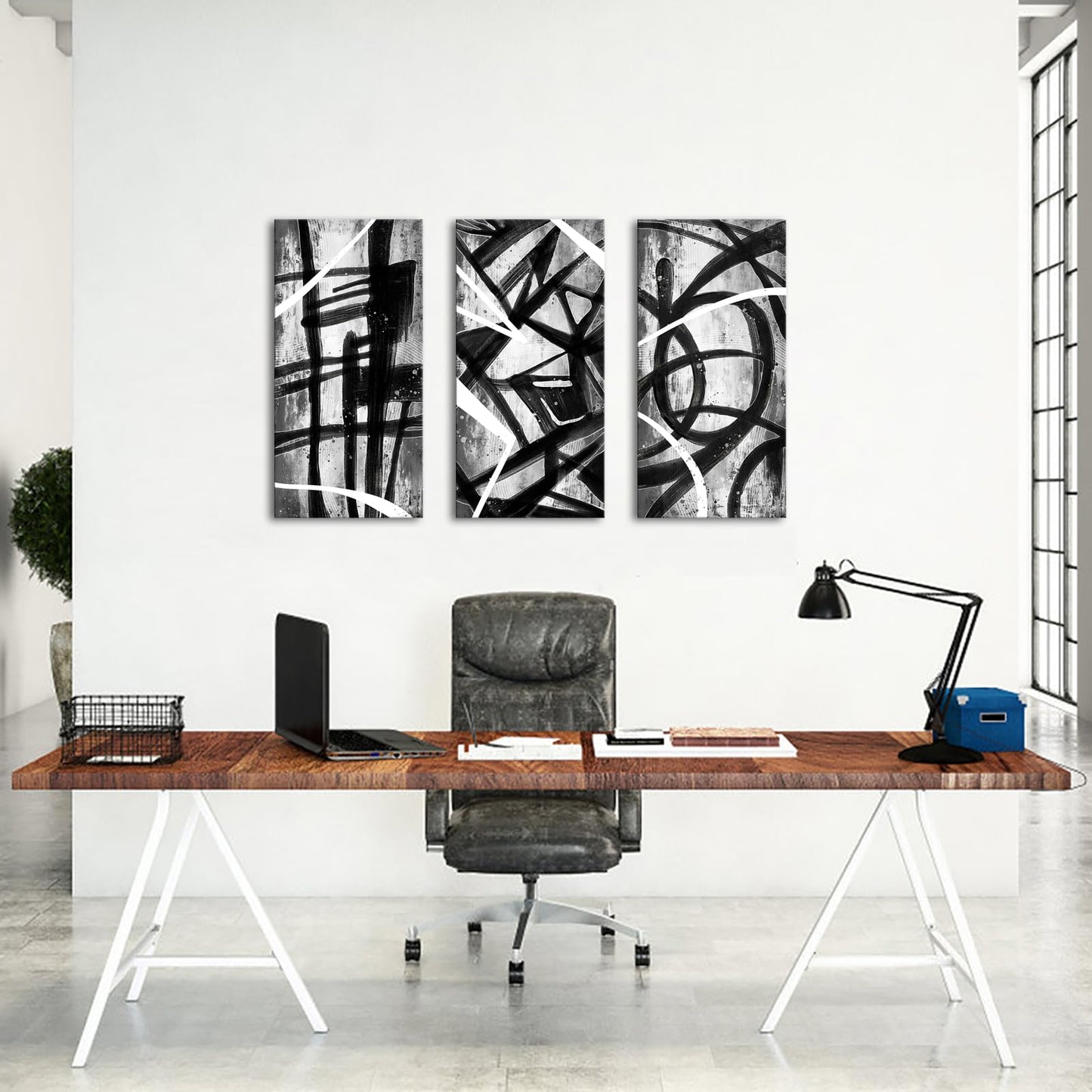 sechars Abstract Line Canvas Wall Art Black White Line Paintings Prints Modern Minimalist Decorations for Home Living Room (Black)