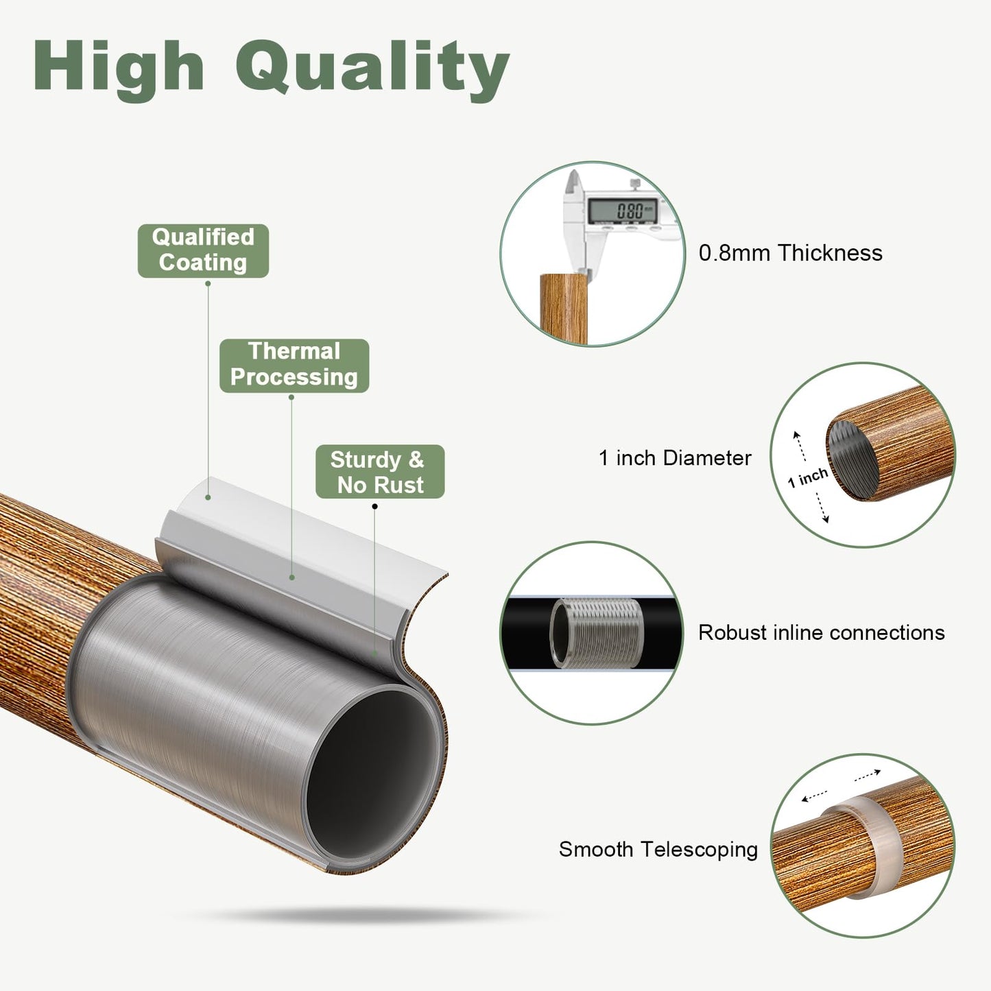 QDWIS Wood Curtain Rods for Windows 48 to 84 Inch,1'' Diameter Drapery Rods with Imitation Wood Grain Leaf Pattern Finials,Boho Adjustable Heavy Duty Curtain Rods Set,36-88'',Color:Natural Wood