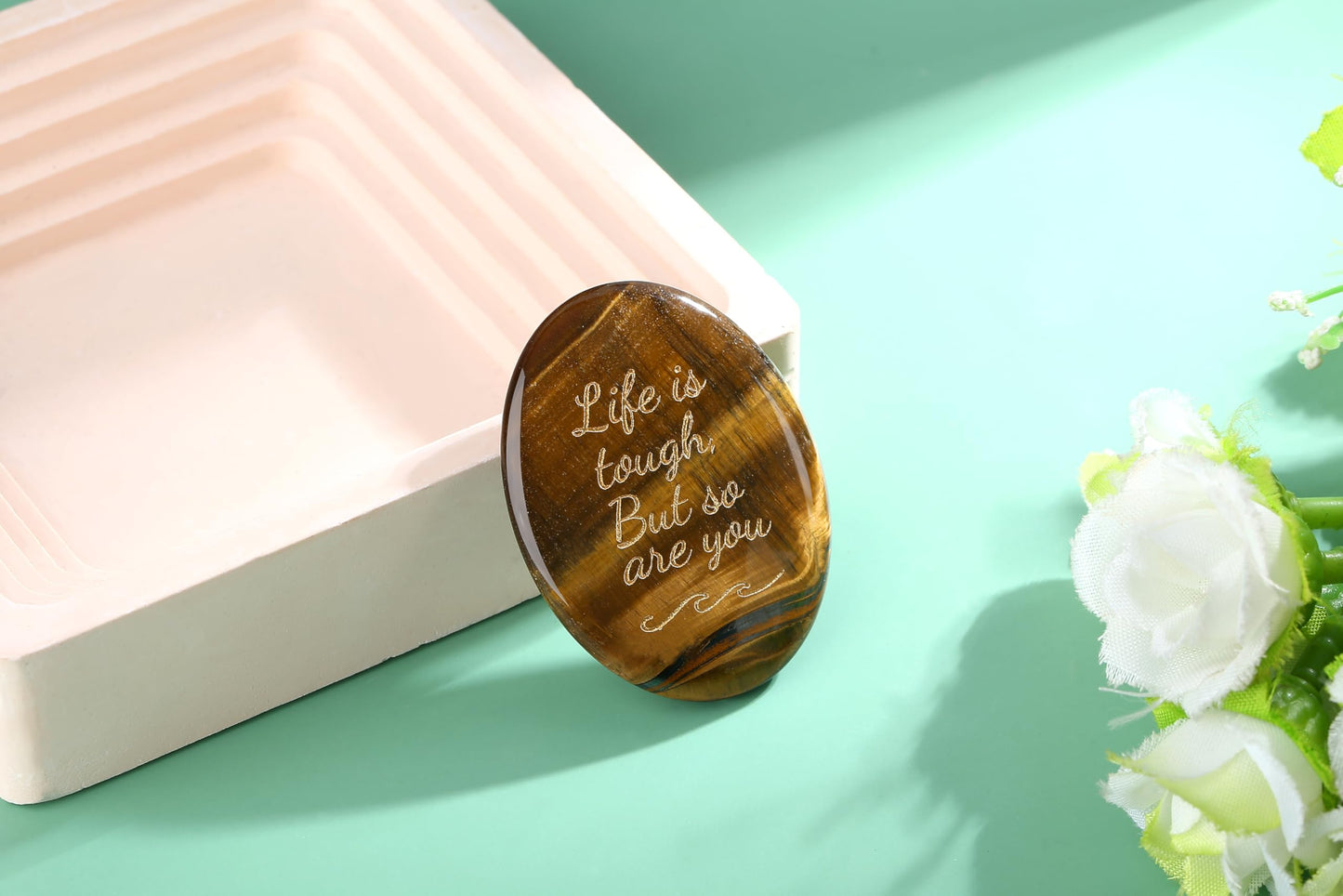 NUKAYAI Inspirational Gifts Worry Stone Tiger Eye Crystal Crystals and Healing Stones Natural Meditation Accessories Gemstones Trinkets Pocket Stress Relief Anxiety Relief Items Gifts for Women Men
