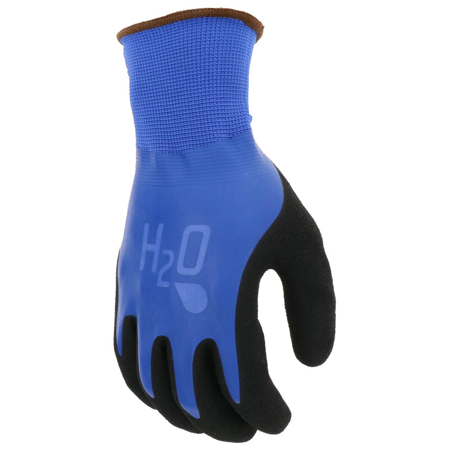 Mud Cobalt Blue H2O Double Dipped Full Latex Coated Palm Garden Work Gloves, Waterproof, Durable, Micro Surface Palm, Cobalt Blue/Black, Large, (SM7186B/L)