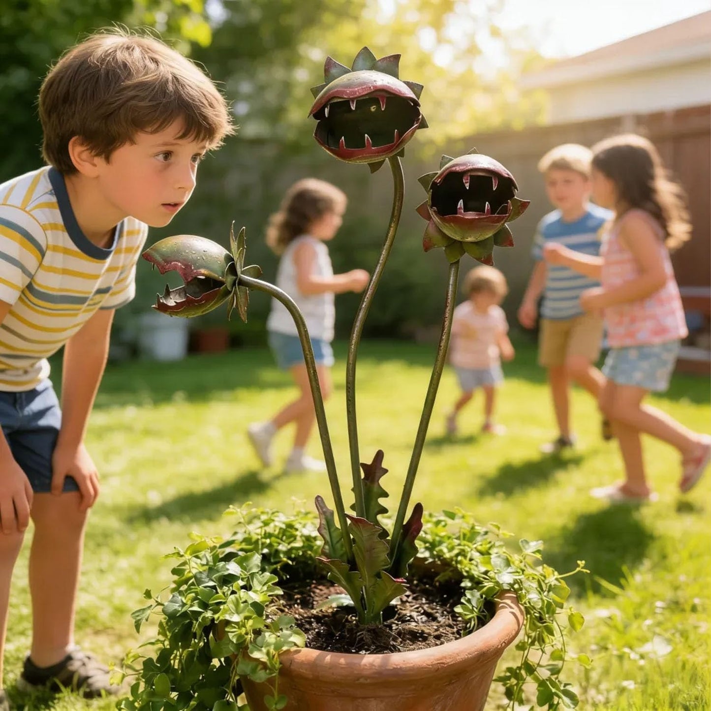 Lightshyer Whimsical Metal Carnivorous Plant Garden Stake, Upgraded 25-Inch Large Venus Flytrap Monster Plant Sculpture, Unique Quirky Garden Decor, Durable Yard Art for Lawn, Patio & Flower Beds
