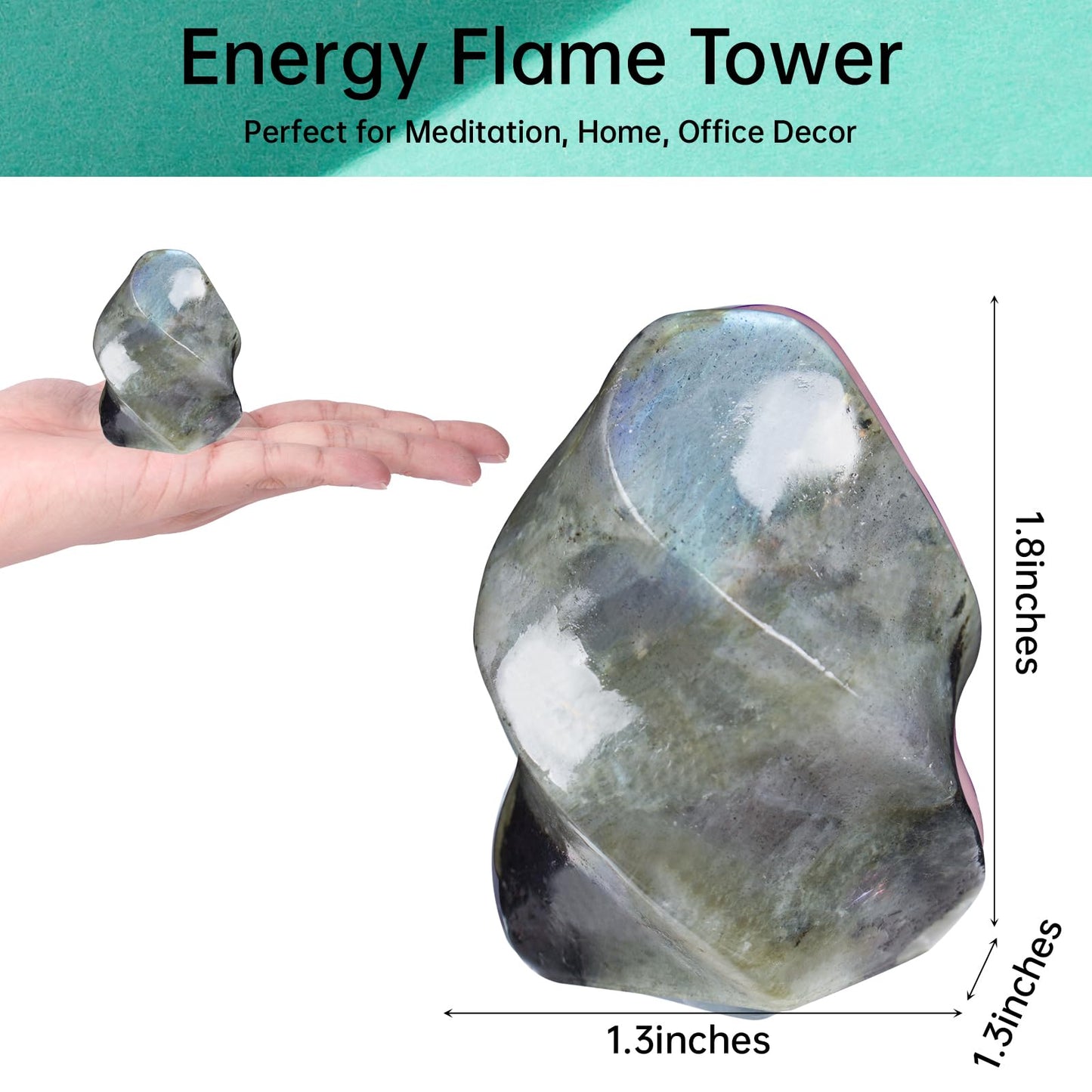 Hguxmcu Natural Labradorite Flame Tower,Reiki Healing Energy Meditation Crystal Stone Decor,Home Office Witchcraft Altar Space Cleansing