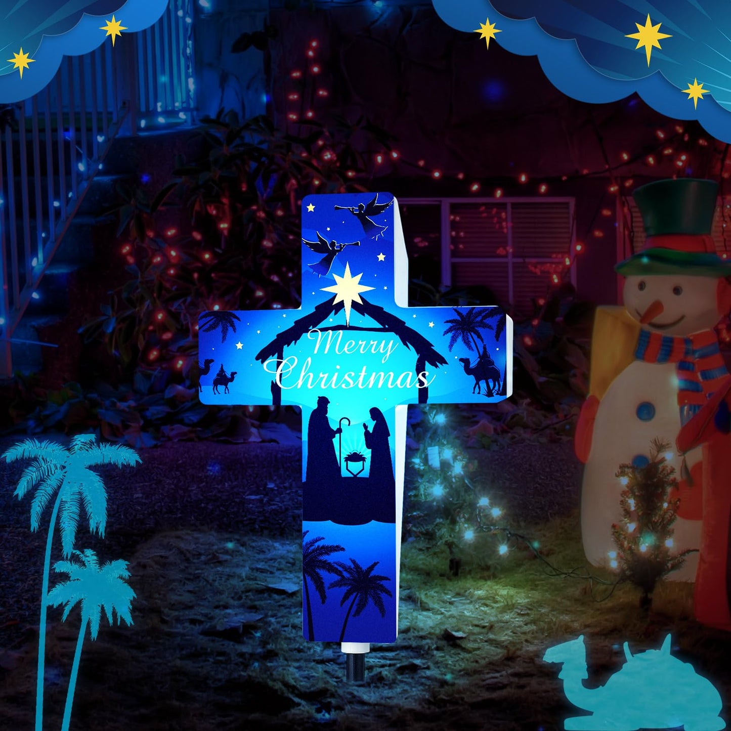 Yousoontic Christmas Garden Stake Solar Lighted Holy Night Outdoor Solar Religious Yard Decorations Light up Rustic Cross Stake Decor for Patio Yard Decoration (Merry Christmas)