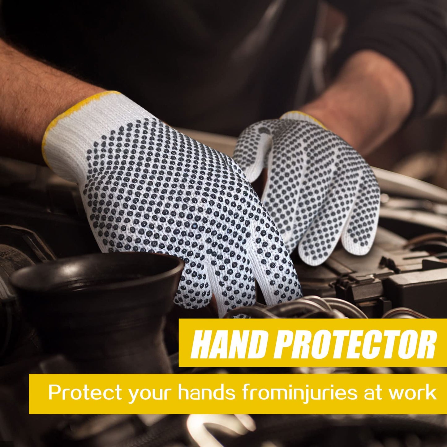 GSAFEME Safety Work Gloves 12 Pairs Cotton with Anti-Slip Grip Dots for Construction,Warehouse Lifting,House Moving