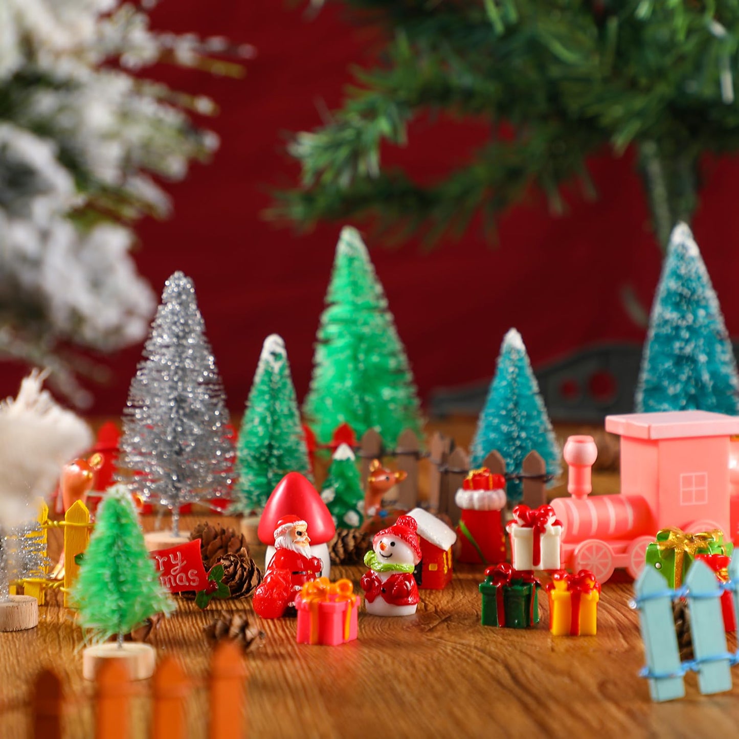 Wesiti 175 Pcs Christmas Miniature Figurines Mini Santa Resin Christmas Village House Set Micro Landscape Ornaments Snowman Elk Xmas Miniature Figurines for DIY Garden Accessories Dollhouse Decoration