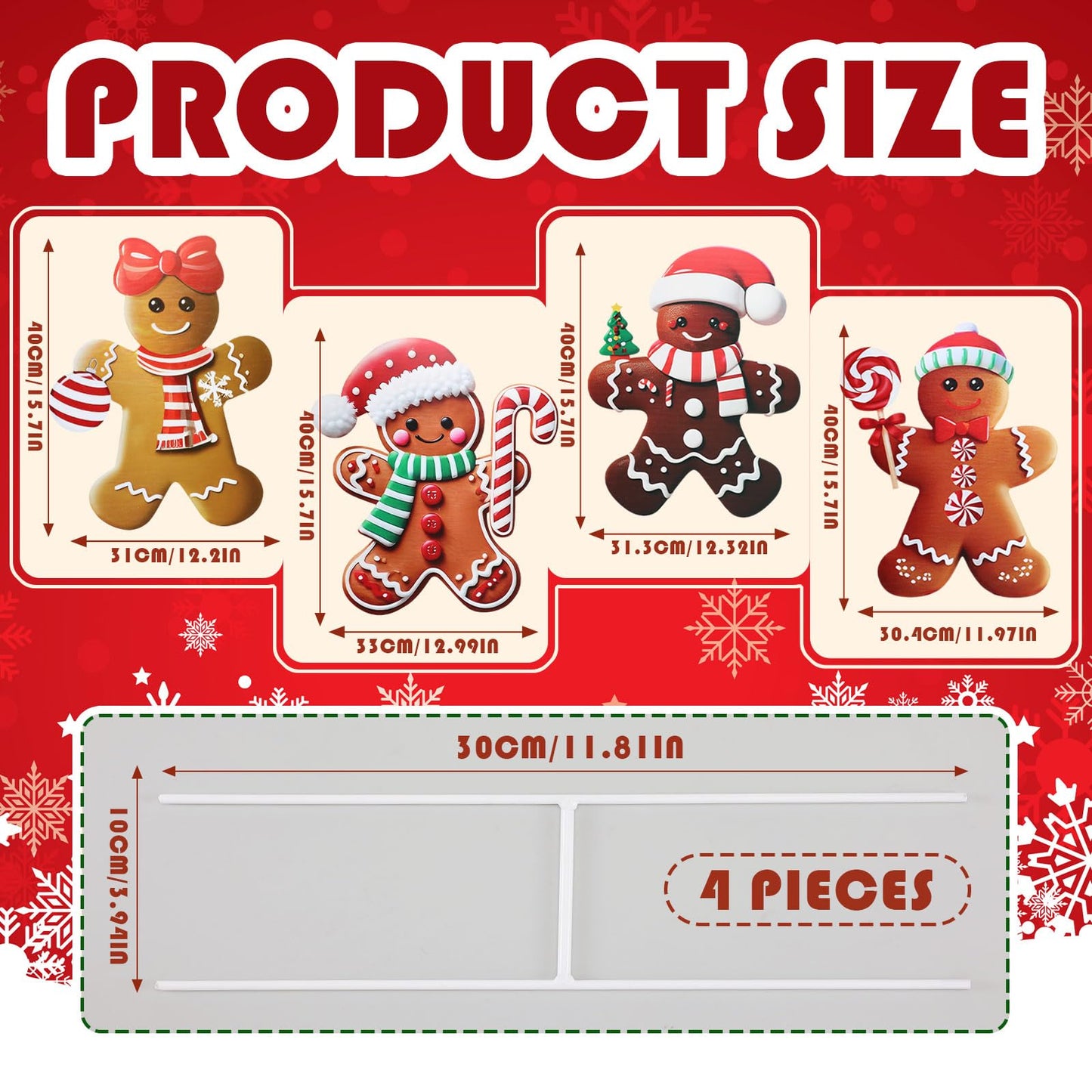 Weysat 4 Pack Christmas Metal Yard Stakes 15.75 Inch Gingerbread Man Yard Sign Stake Christmas Decorations Outdoor for Outside Xmas Gingerbread Decorations for Garden Lawn Pathway Party Decor