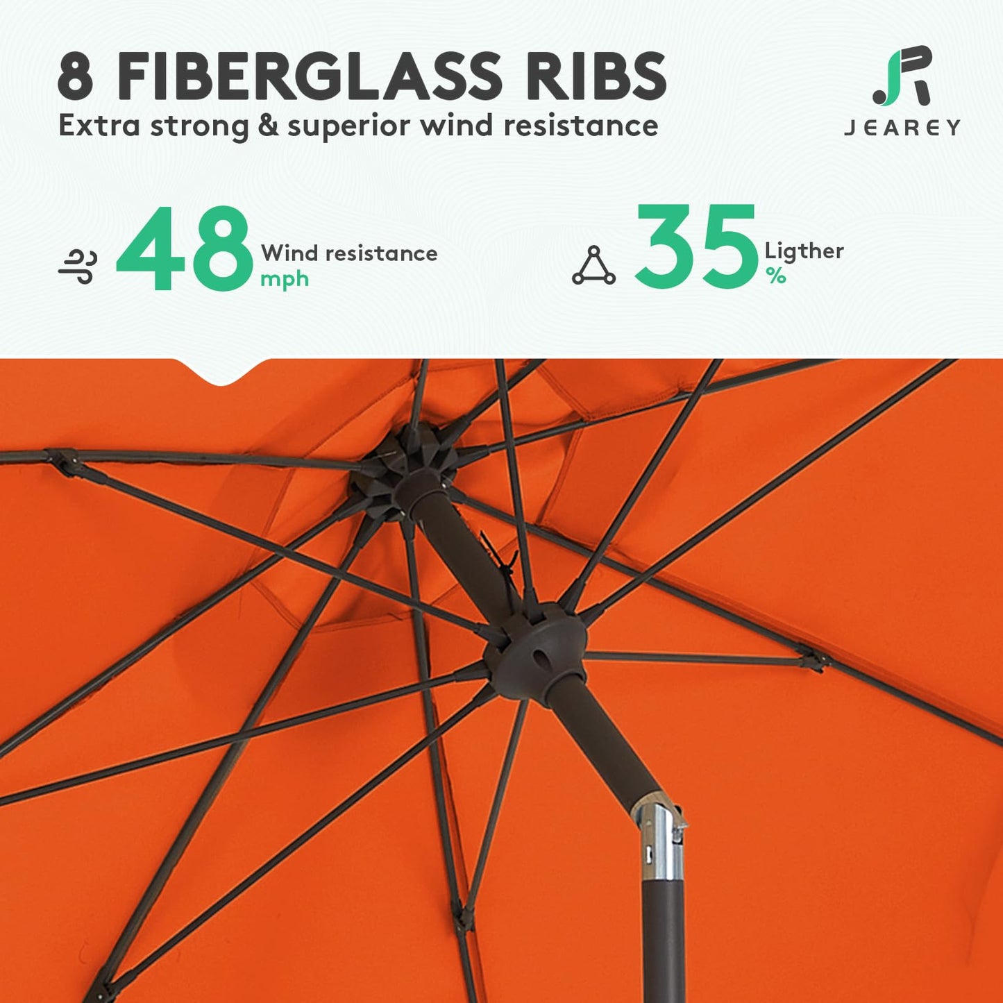 JEAREY 9FT Outdoor Patio Umbrella,Market Table Umbrella with 8 Fiberglass Ribs, Pool Umbrella with Tilt and Crank, UV Protection Lightweight & Wind-Resistant for Lawn, Garden, Deck and Backyard, Orange