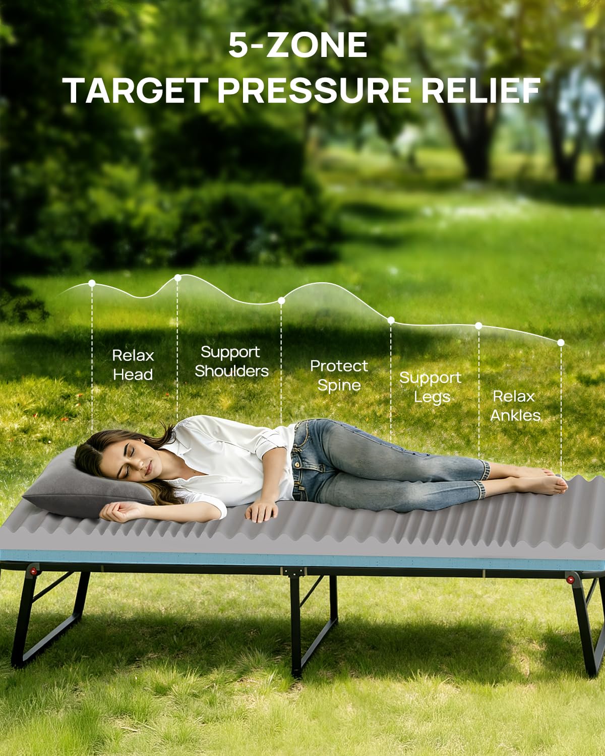 Releep 3 Inch Small Single Dual-Sided Memory Foam Camping Mattress, Waterproof Camping Sleeping Pad with Portable Pillow & Carry Bag, Roll Up Cot Mattress Mat for Guest Bed/Car/Tent