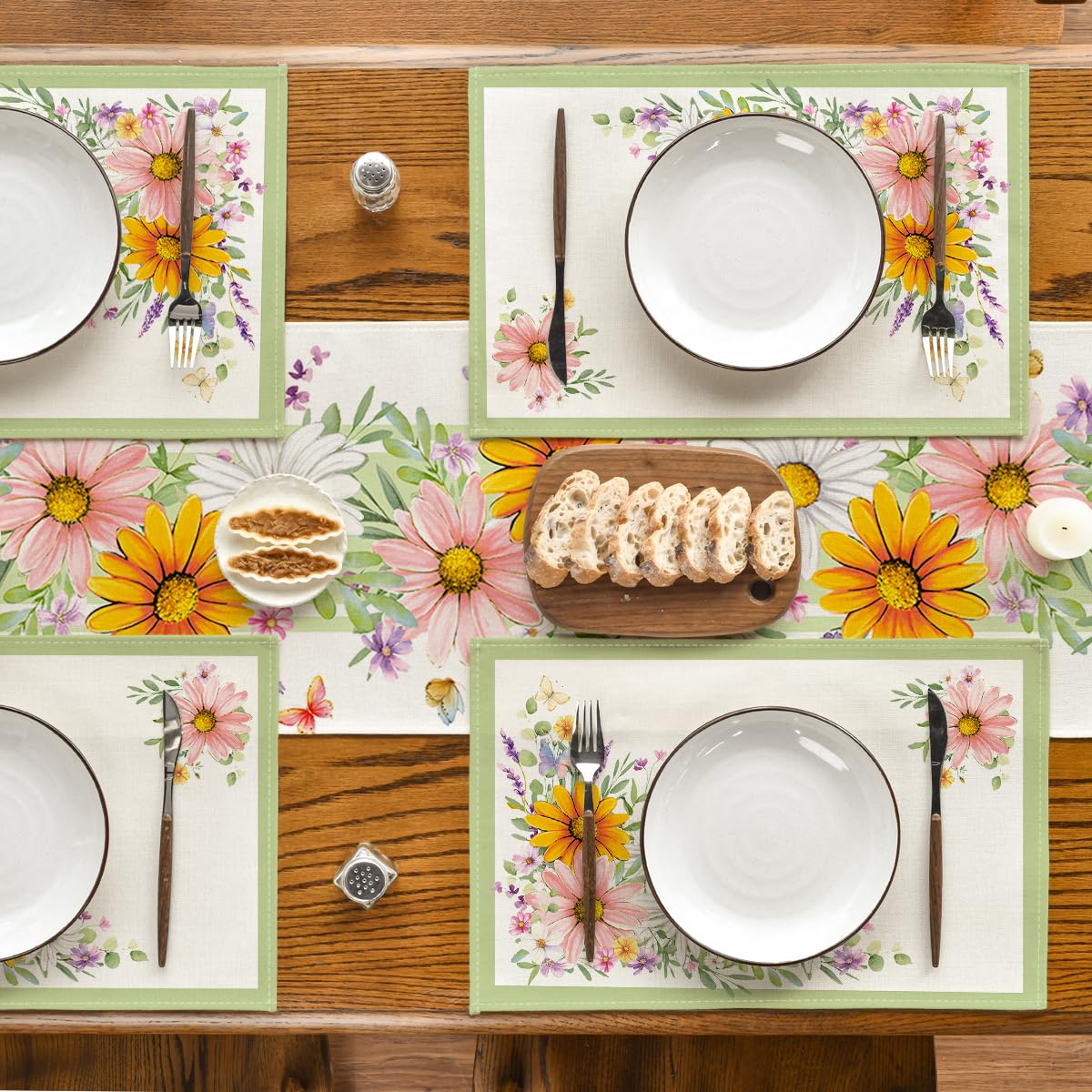 Artoid Mode Green Sunflowers Butterfly Spring Placemats Set of 4, 12x18 Inch Seasonal Summer Holiday Table Mats for Party Kitchen Dining Decoration