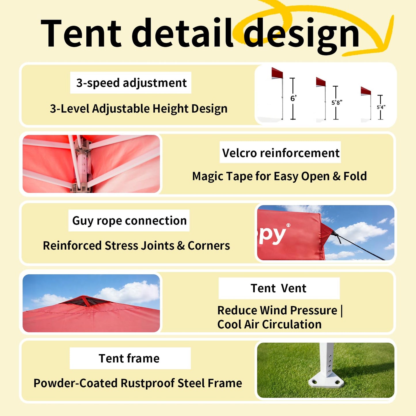 Anytee-10x10 Pop Up Canopy Tent, Easy Up Waterproof Outdoor Canopy with Wheeled Bag, Sun Shade for Patio, Backyard, Parties, Camping-Red Ventilated