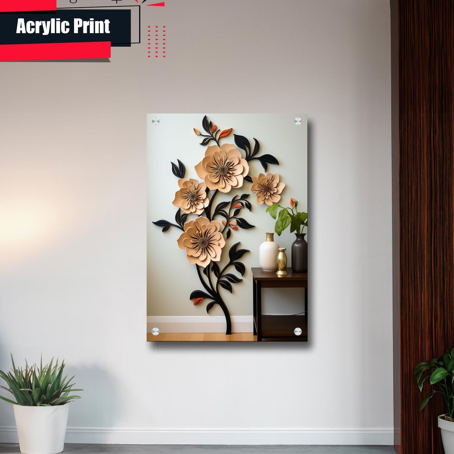 Scandinavian Folk Art, Black and Beige Abstract Botanical Wall Art for Scandinavian Home Decor, Poster, Home Decor