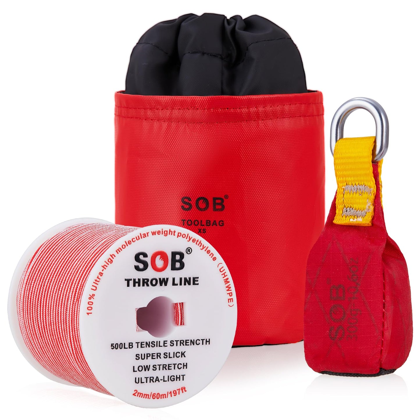 SOB Arborist Throw Line Kit with Slick Rope 197FT, Throw Weight, Reflective Storage Bag, Suit for Tree Cutting,Camping, Trimming, Hanging Swing ﻿